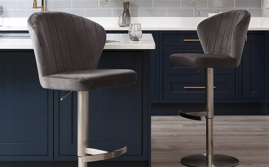 Harper Dark Grey Velvet Gas Lift Bar Stool