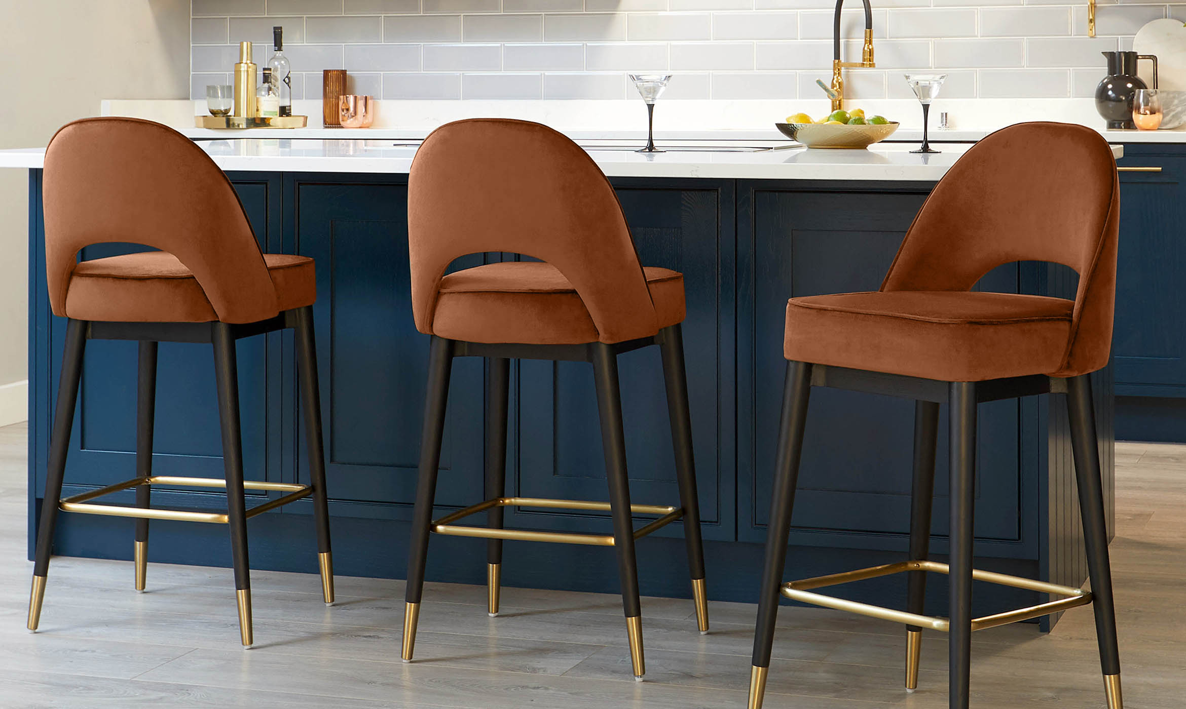 Clover Rust Velvet Bar Stool