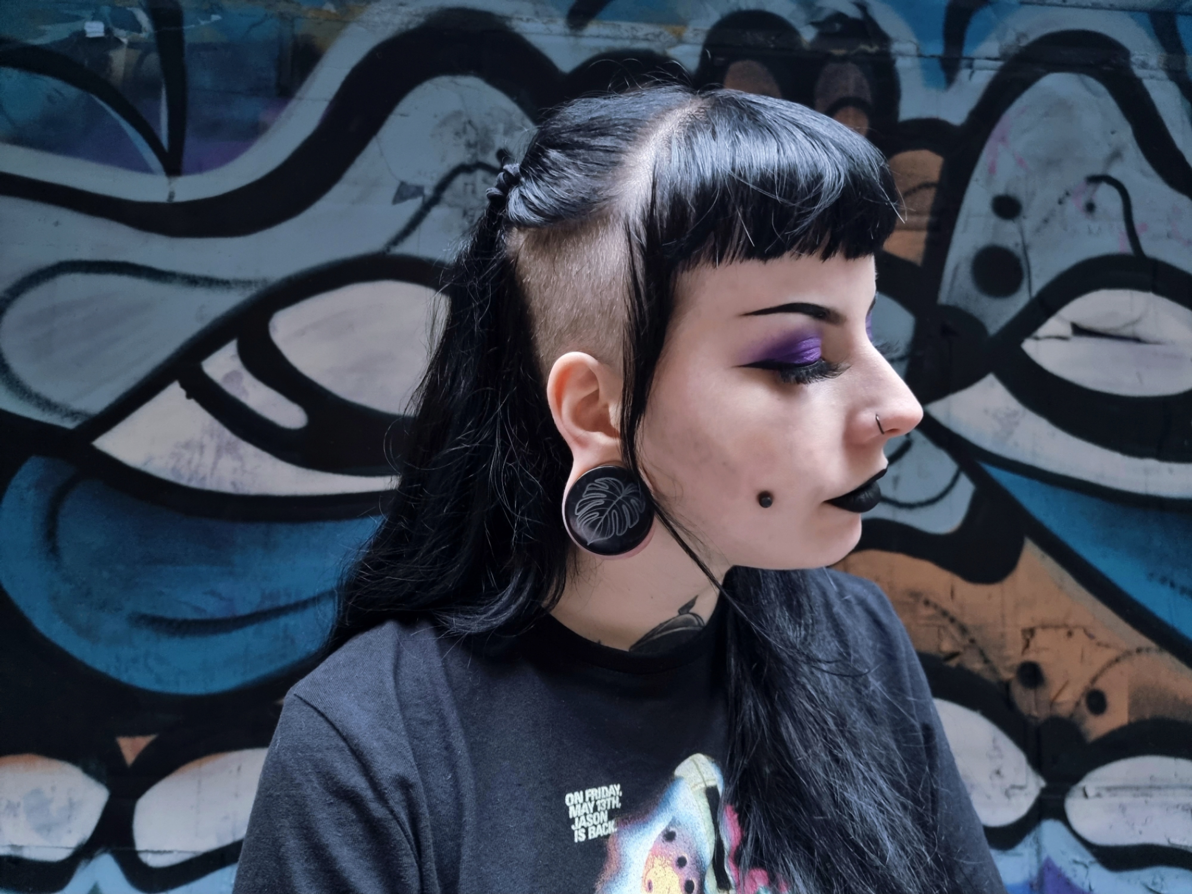  Monstera Plug / Gauge - Black Glass | Flat Faced Double Flare
