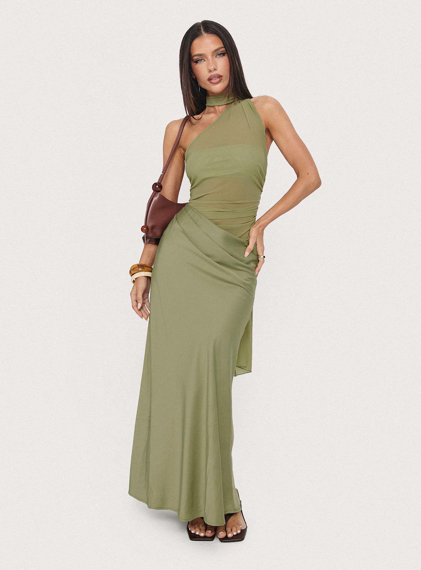 Linger Bias Cut Dress Brown