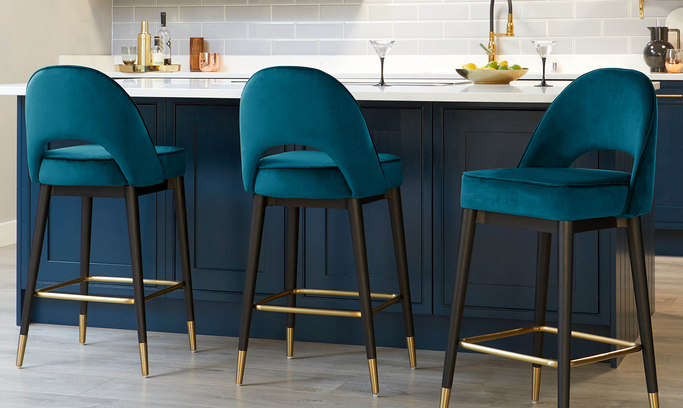 Clover Dark Teal Velvet Bar Stool