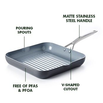 GreenPan™ Premiere Stainless-Steel Ceramic Nonstick Outdoor/Indoor Square Grill  Pan, 11
