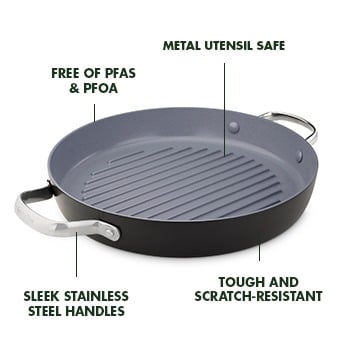 Valencia Pro Ceramic Nonstick 11" Round Grill Pan | The Cookware