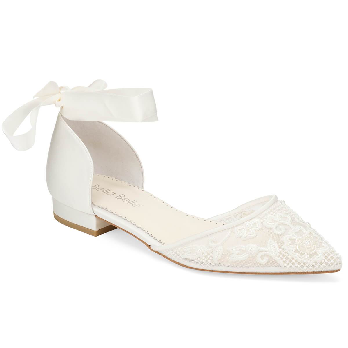 Elegant Flat Lace and Pearl Wedding Shoes, Ivy Ivory – Bella Belle Shoes