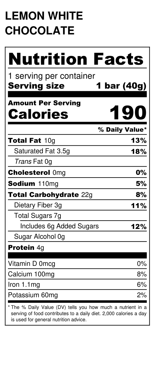 Lemon White Chocolateingredient label