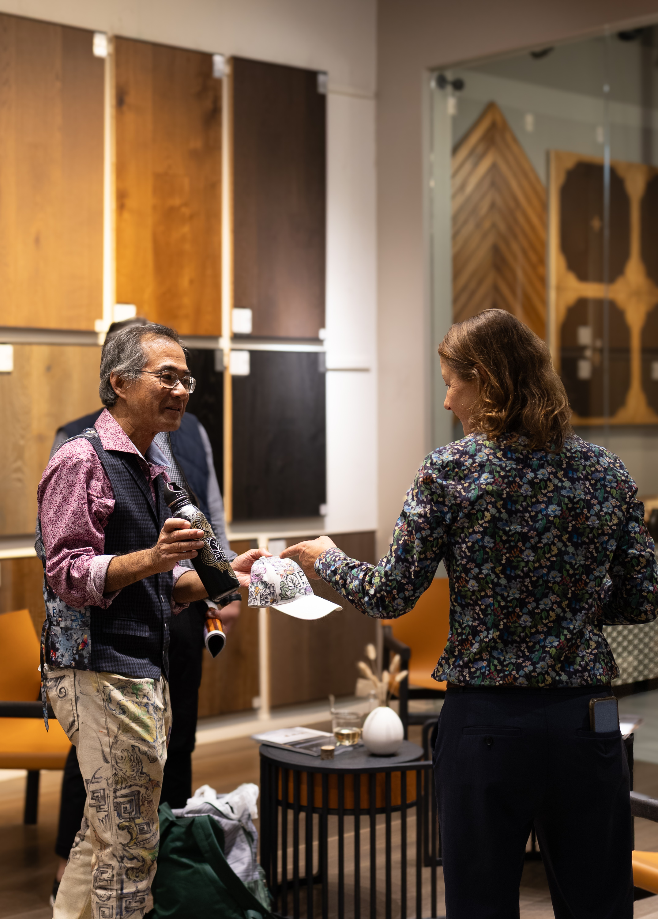 Premium hardwood flooring samples showcased at PID Floors during the NYC design event