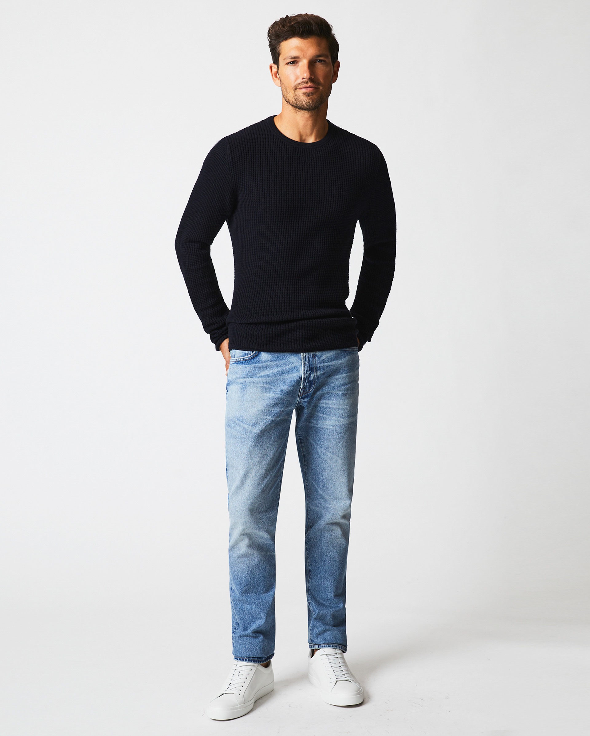 【massnoun】22SS★ RUGBY WAFFLE STRIPE CREWNECK Heritage 14 Oz. Fleece Rugby Pullover With Corduroy Collar