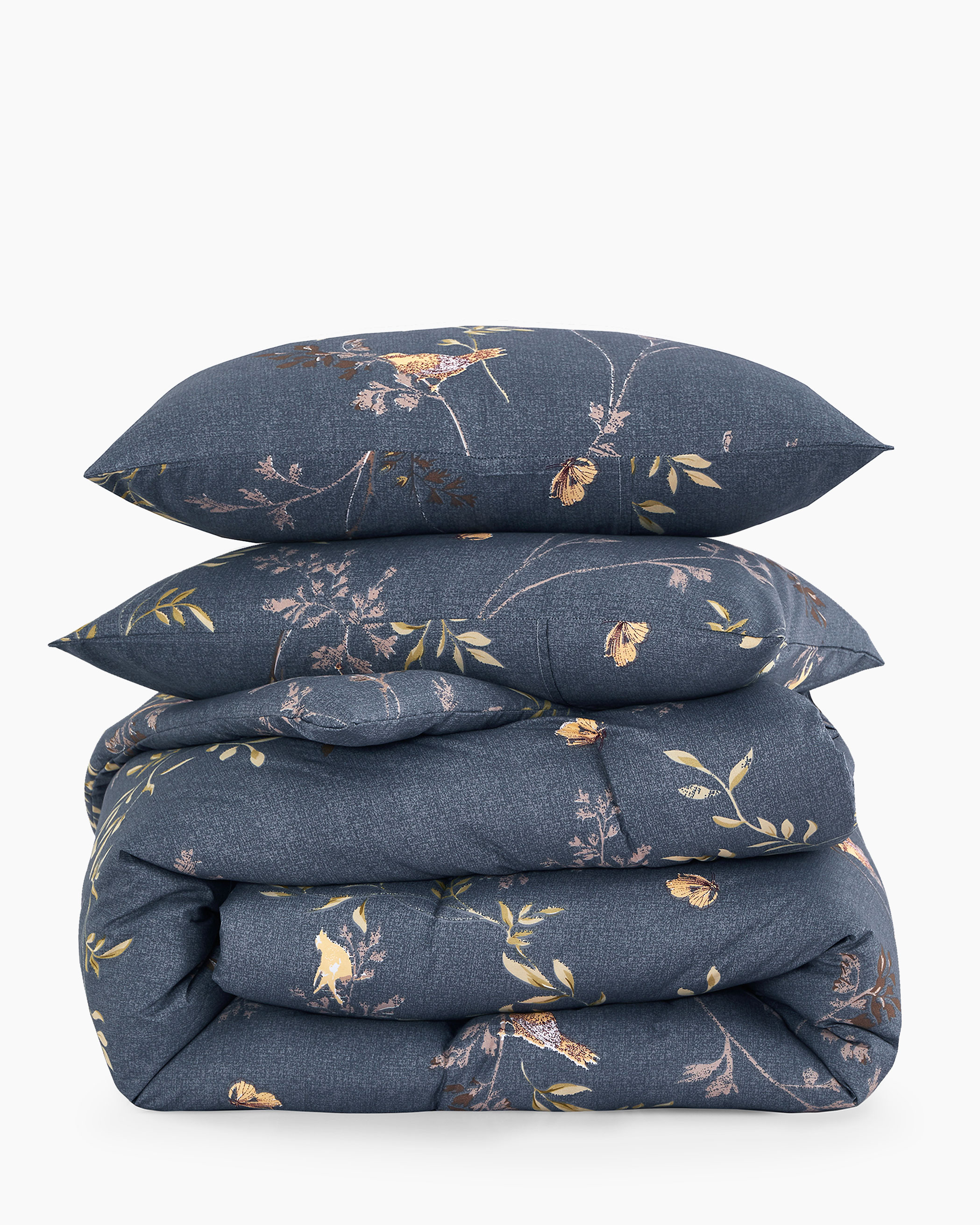 Gray Birds Floral Microfiber Comforter Set