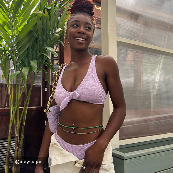 The Ruched Plunge Bralette & Bikini Swim Bundle: Lilac - Customer UGC Image