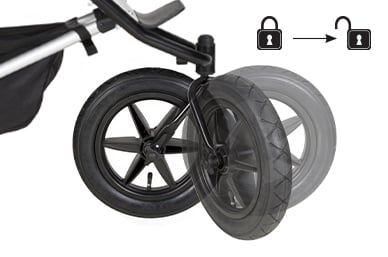 2-mode front wheel to lock back (control over uneven terrain) OR 360° full swivel (manoeuvrability for navigating tight spaces)