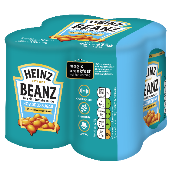 Photograph of 2 x 4 Pack No Added Sugar Heinz Beanz product