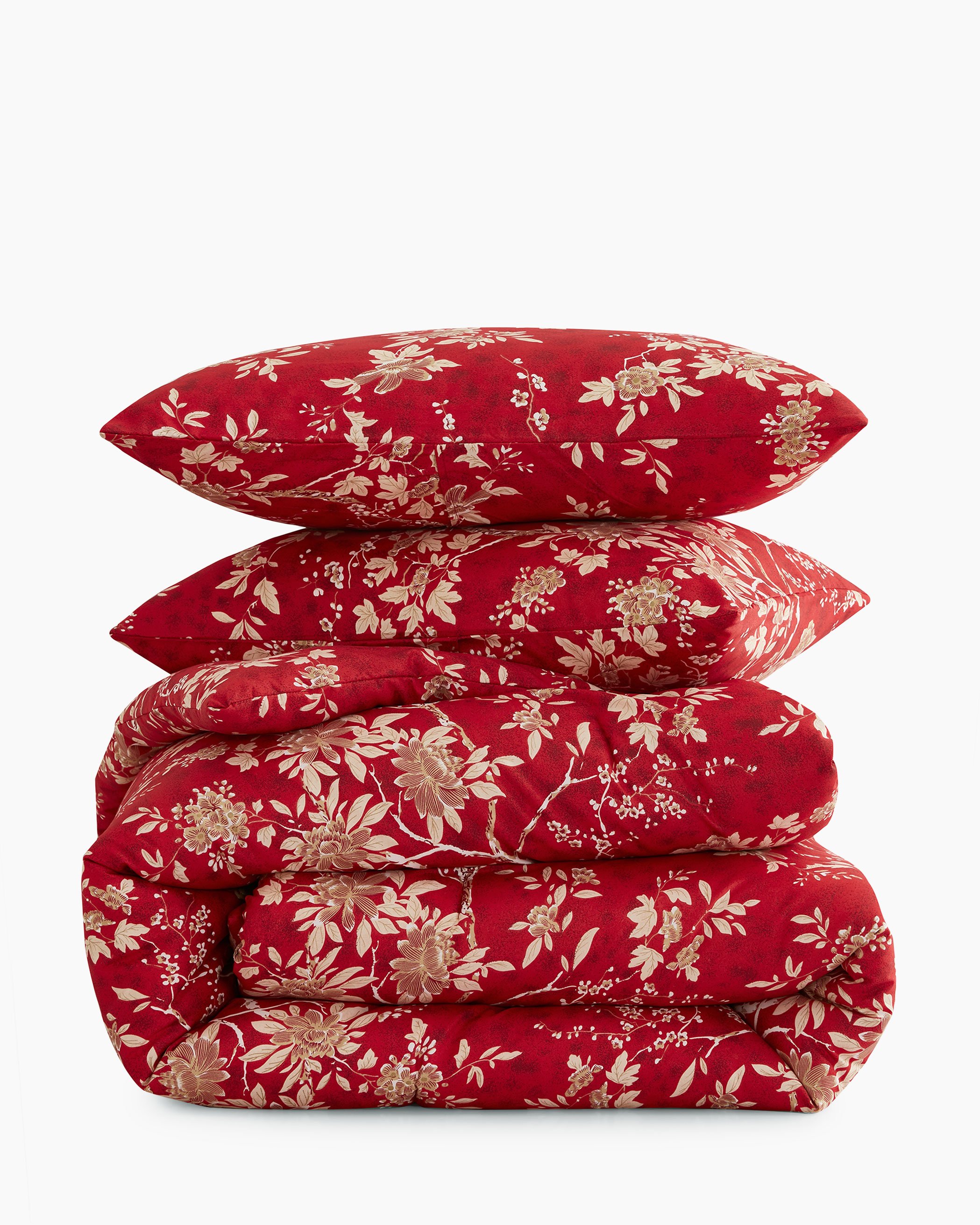 Red Floral Microfiber Comforter Set