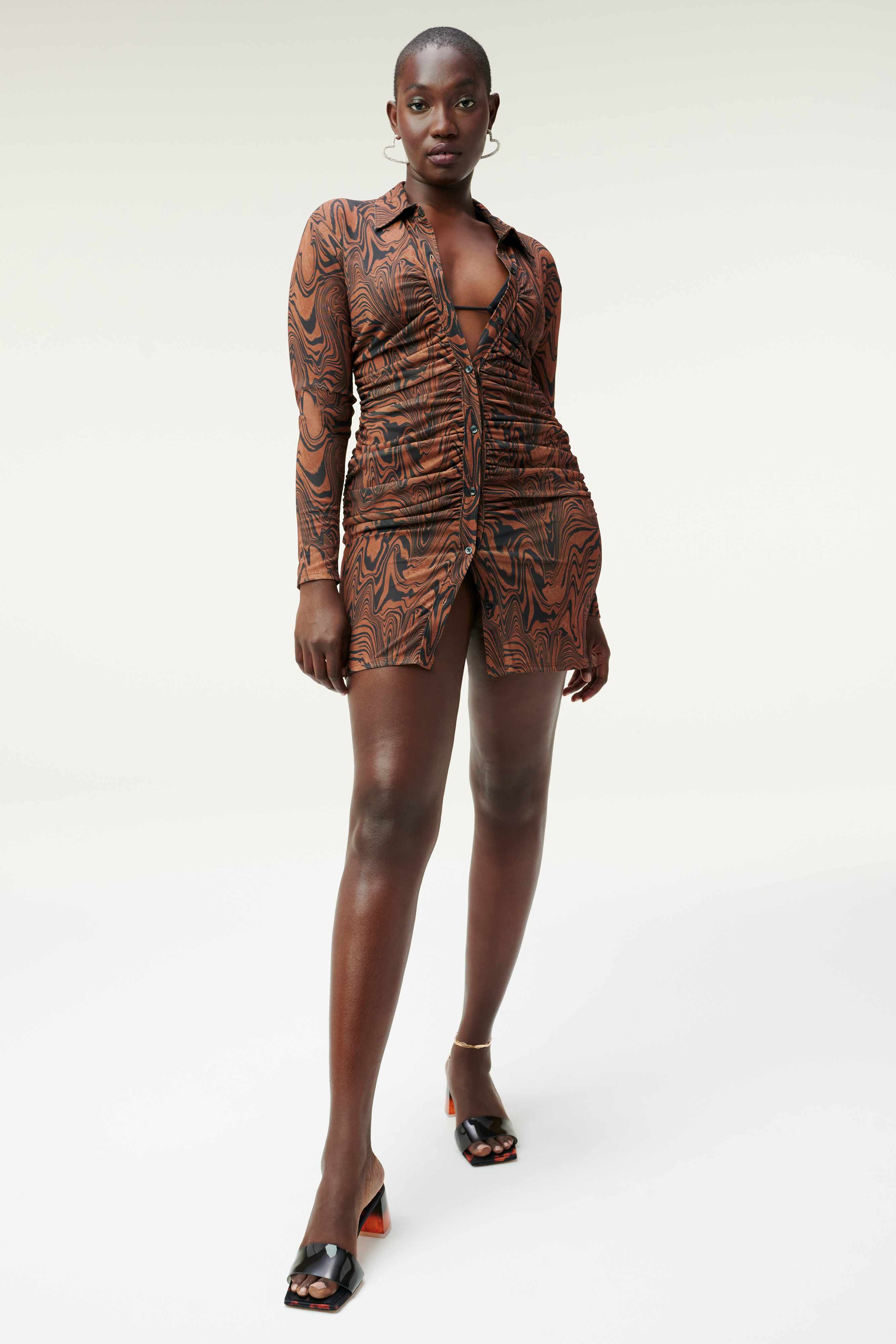 Styled With feature image for product MESH RUCHED BUTTON UP | CHAI SWIRL002