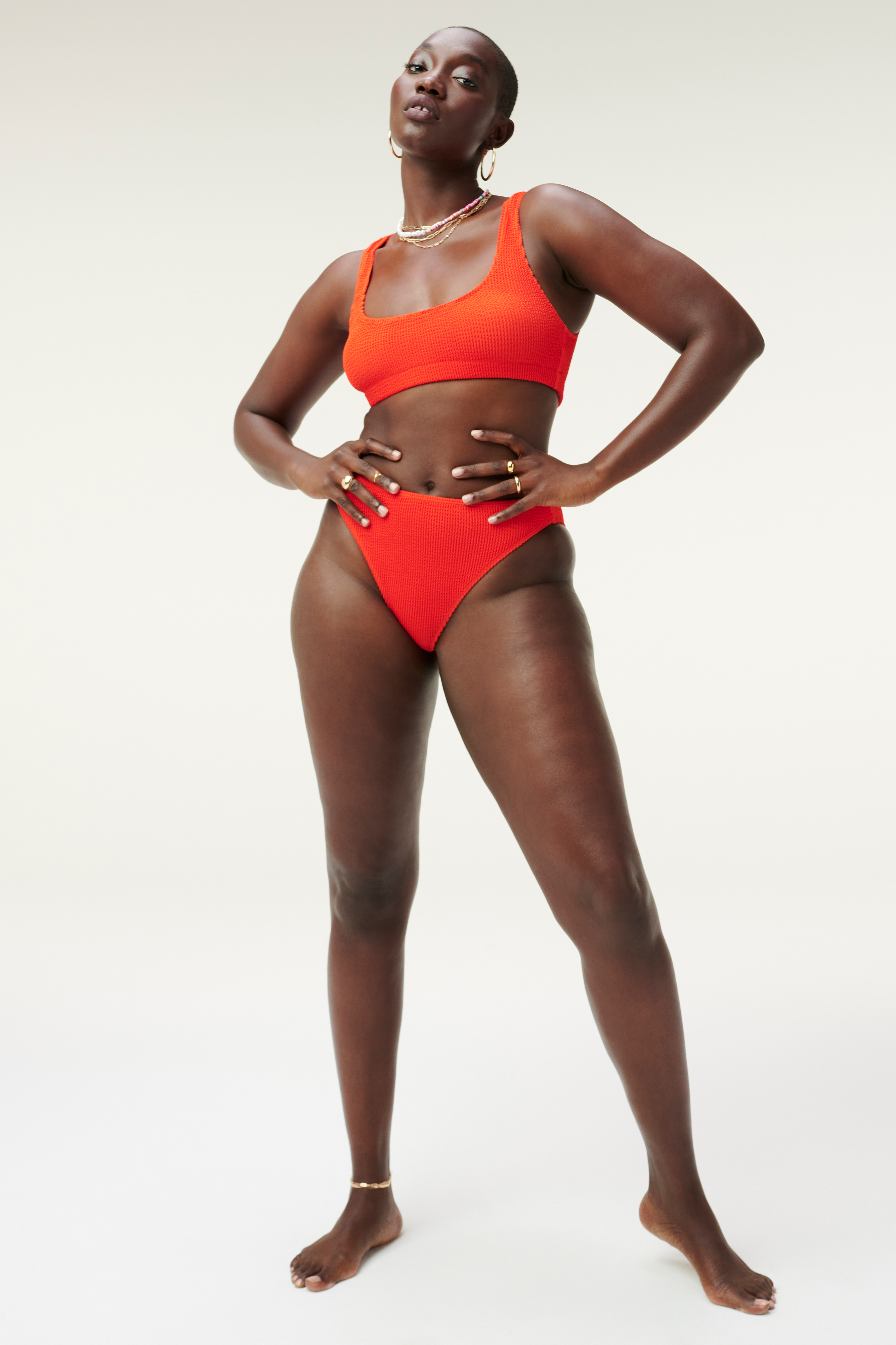 ALWAYS FITS GOOD WAIST CHEEKY in BRIGHT POPPY002 styled with our ALWAYS FITS SCOOP BIKINI TOP in BRIGHT POPPY002,