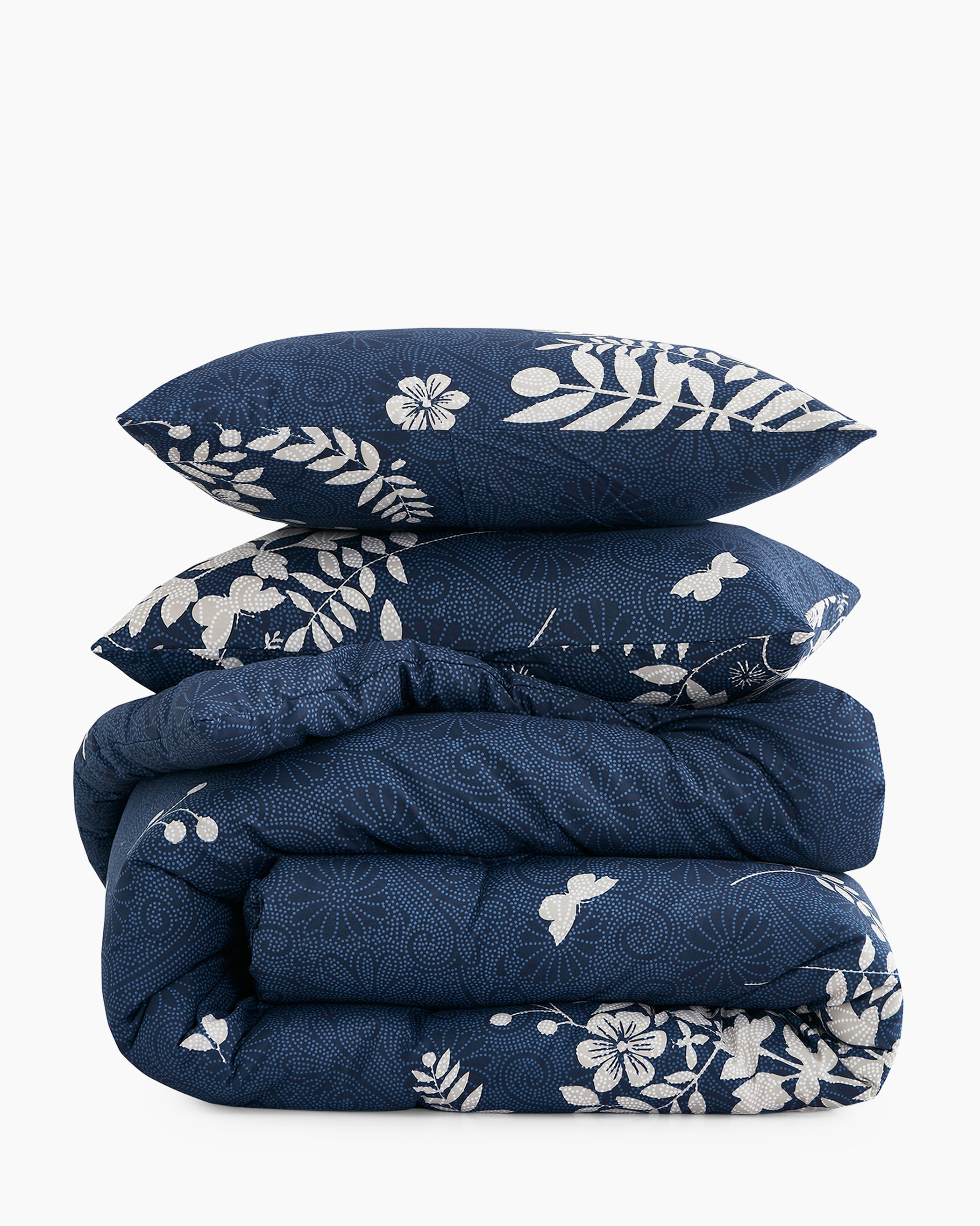 Navy Blue Floral Microfiber Comforter Set