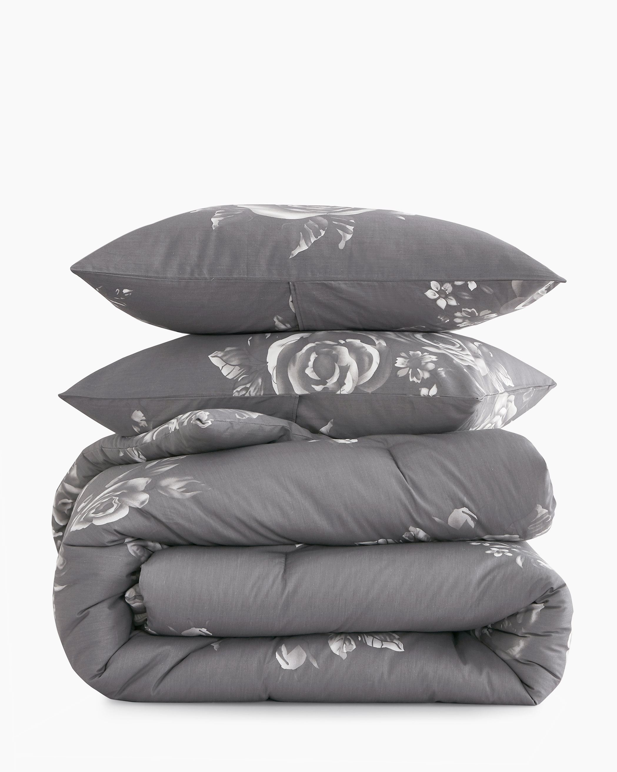 Gray Floral Cotton Comforter Set