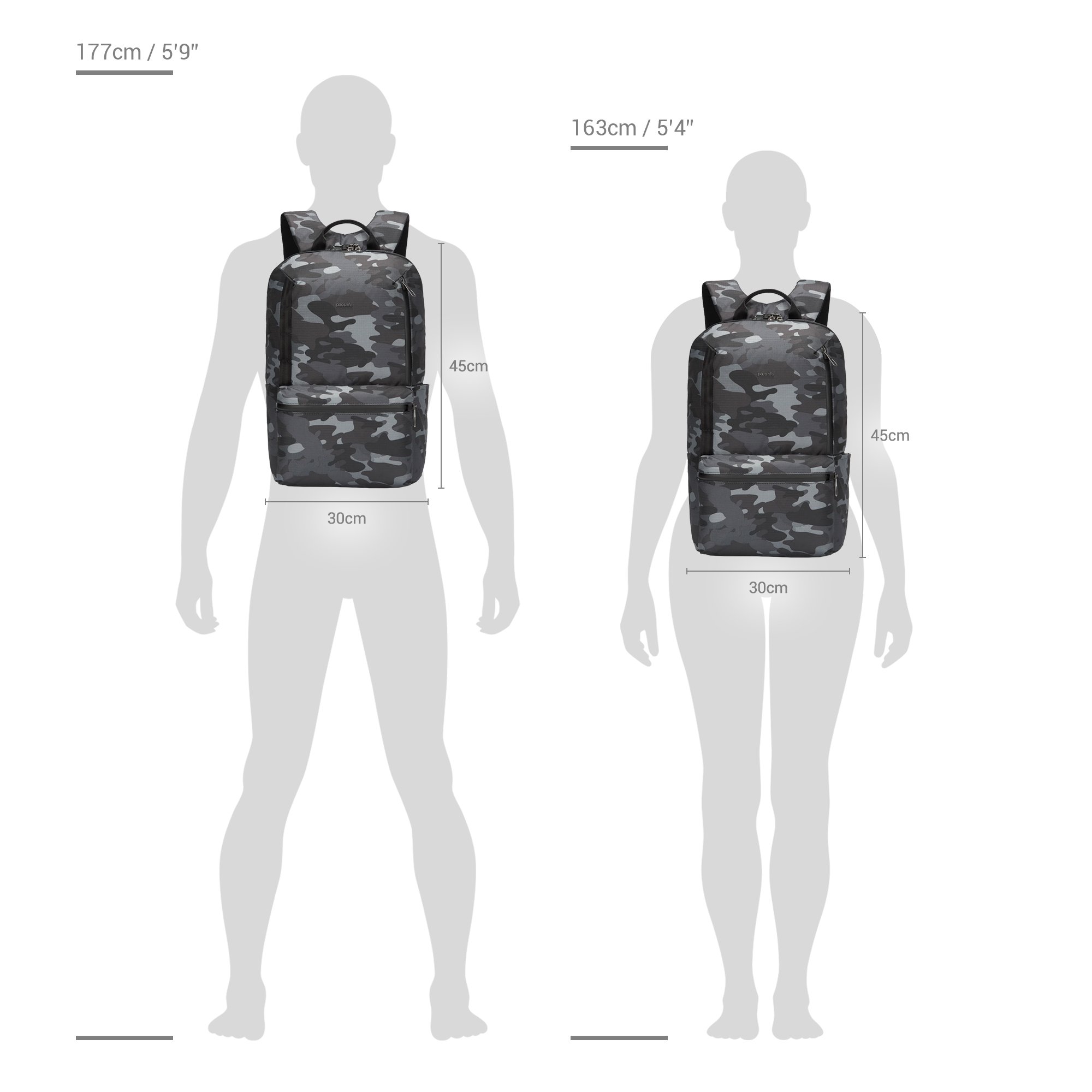 Size chart for Pacsafe® X Anti-Theft 20L Backpack