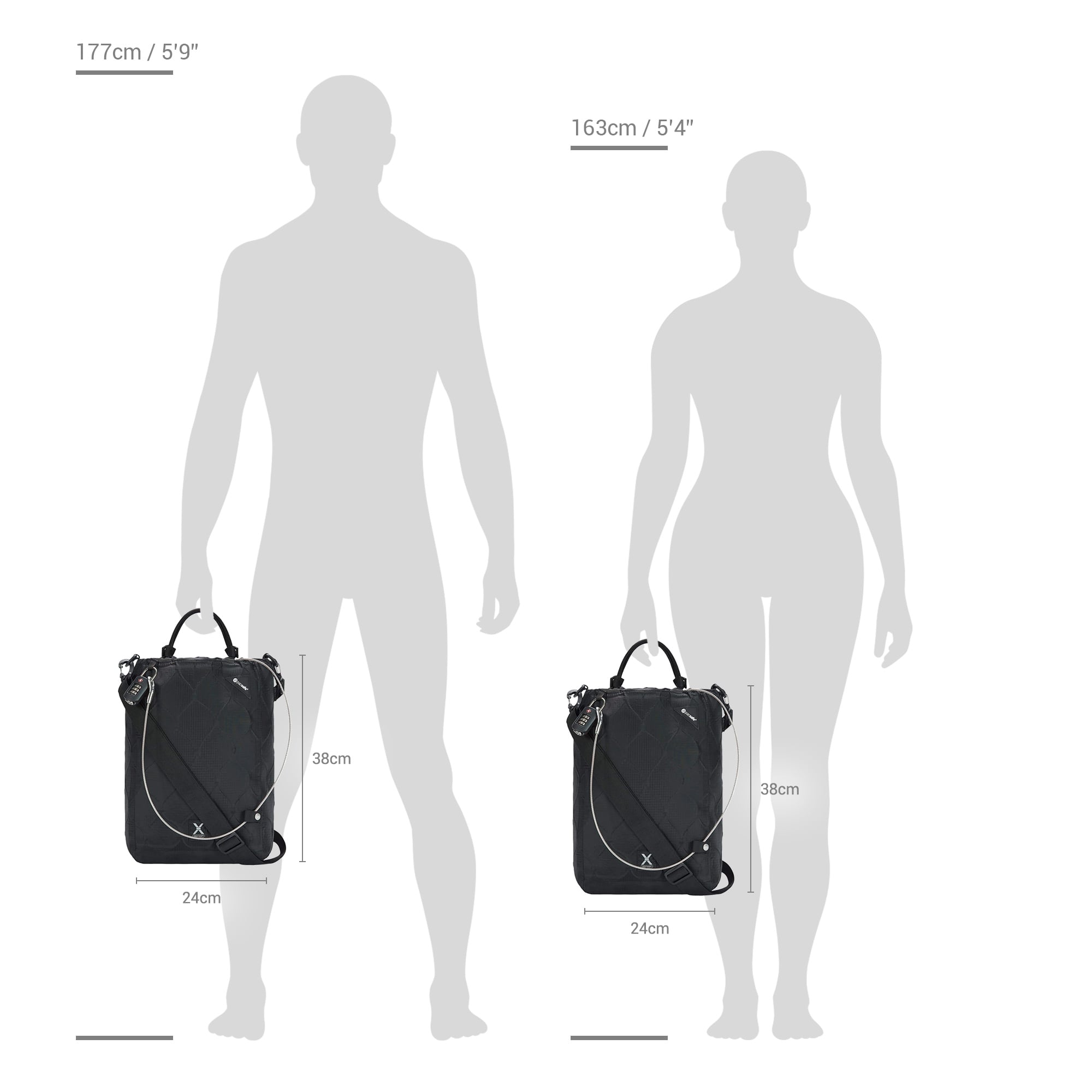 Size chart for Pacsafe® Travelsafe® X15 anti-theft portable safe