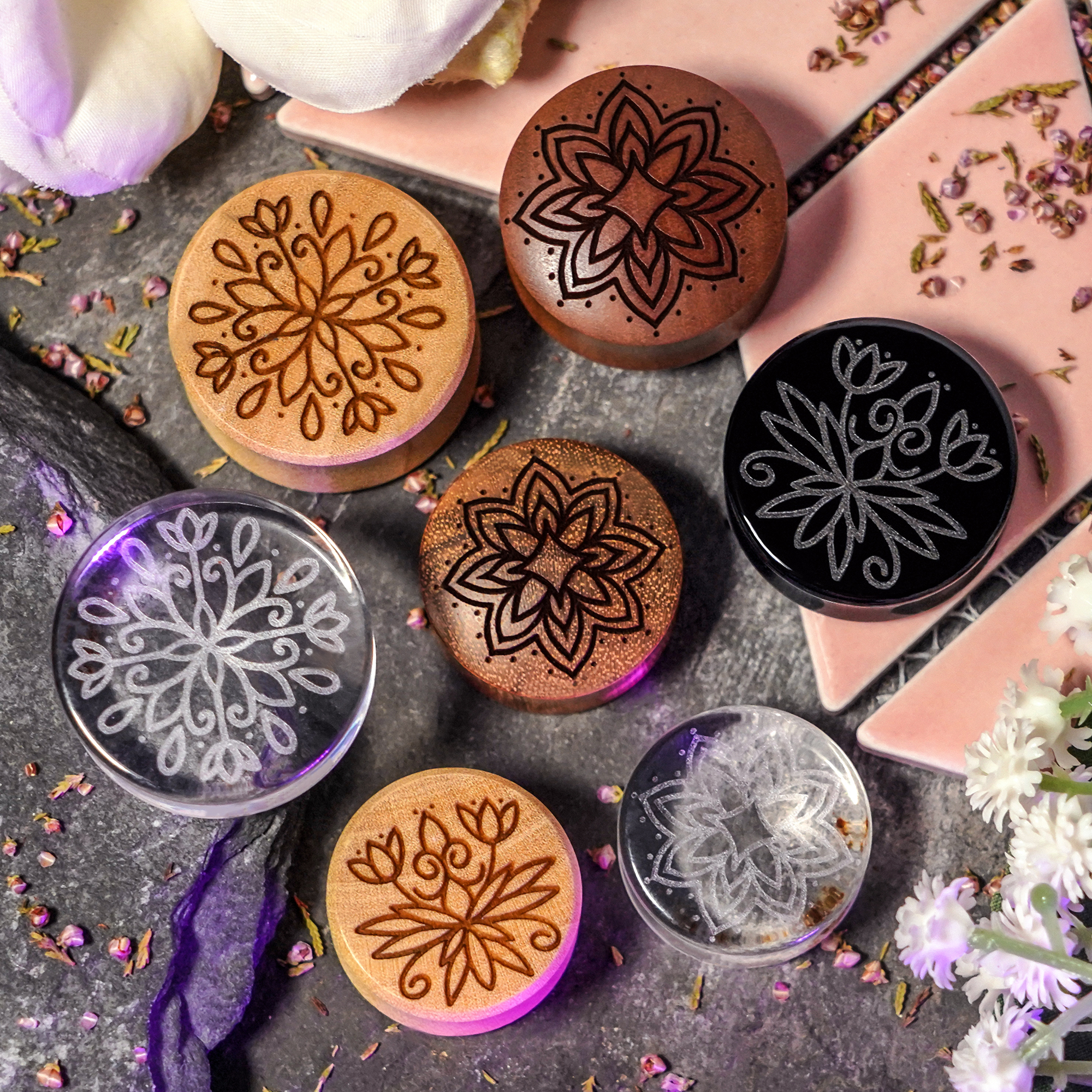  Linienmandala Zierstattoo Plug / gauge - klares Glas | Doppelaufgeweitet mit flachem Gesicht