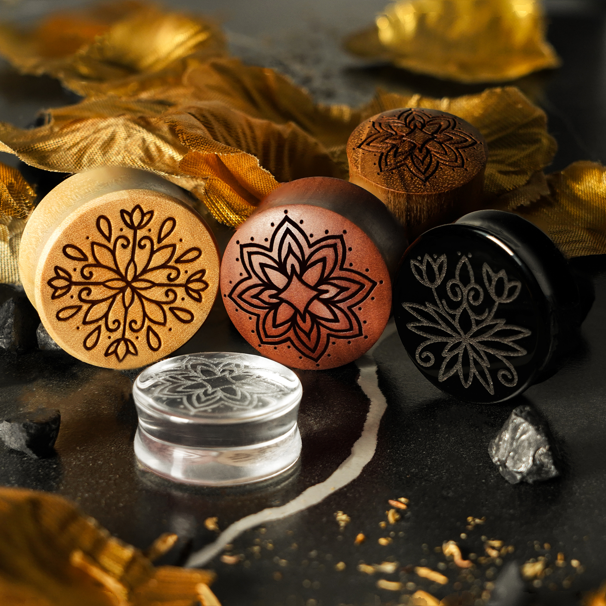  Linienmandala Zierstattoo Plug / gauge - klares Glas | Doppelaufgeweitet mit flachem Gesicht