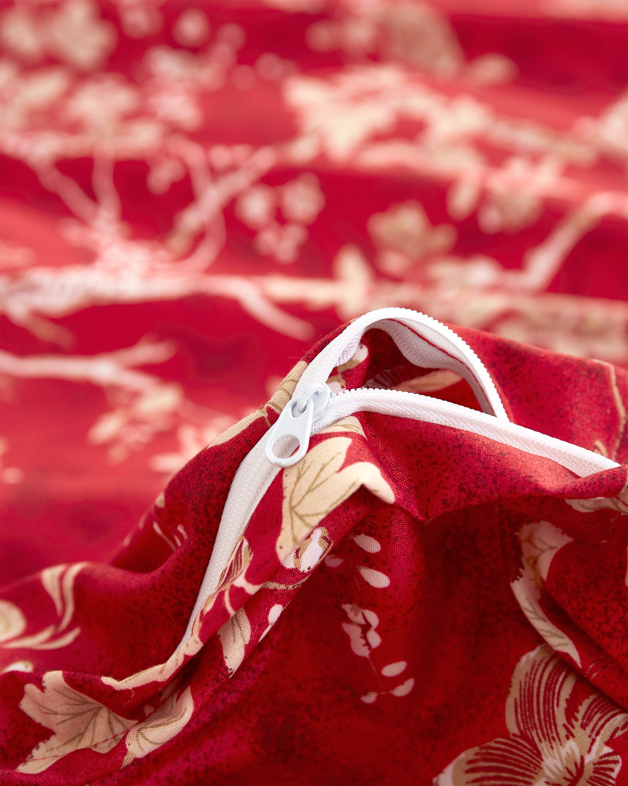 Red Floral Microfiber Duvet Cover Set