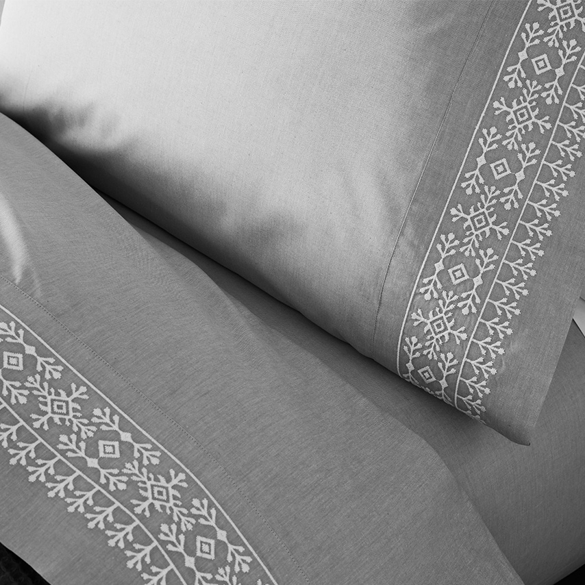 Chambray Embroidered Cottonfield Pillowcase Set