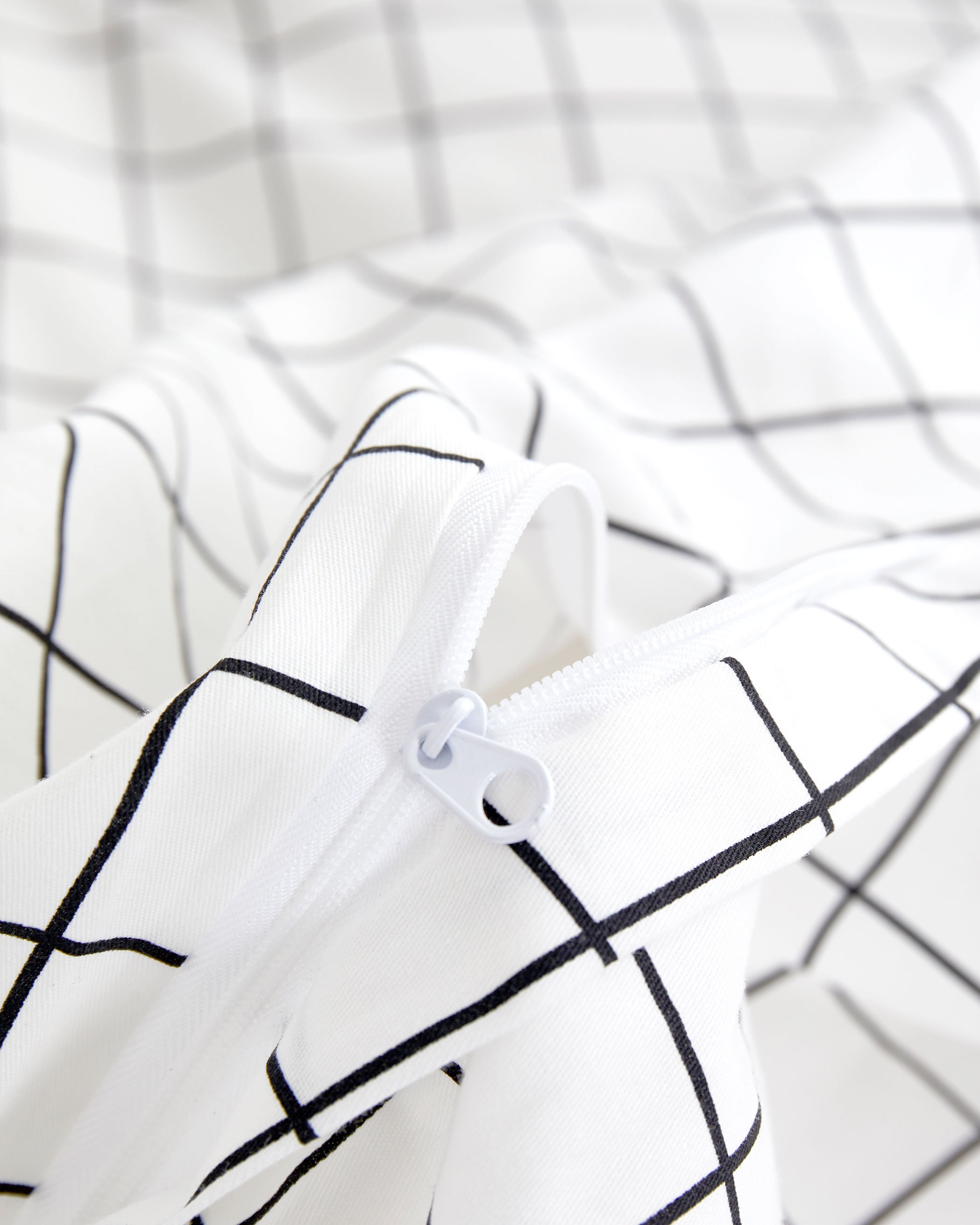 White Grid Cotton Duvet Cover Set