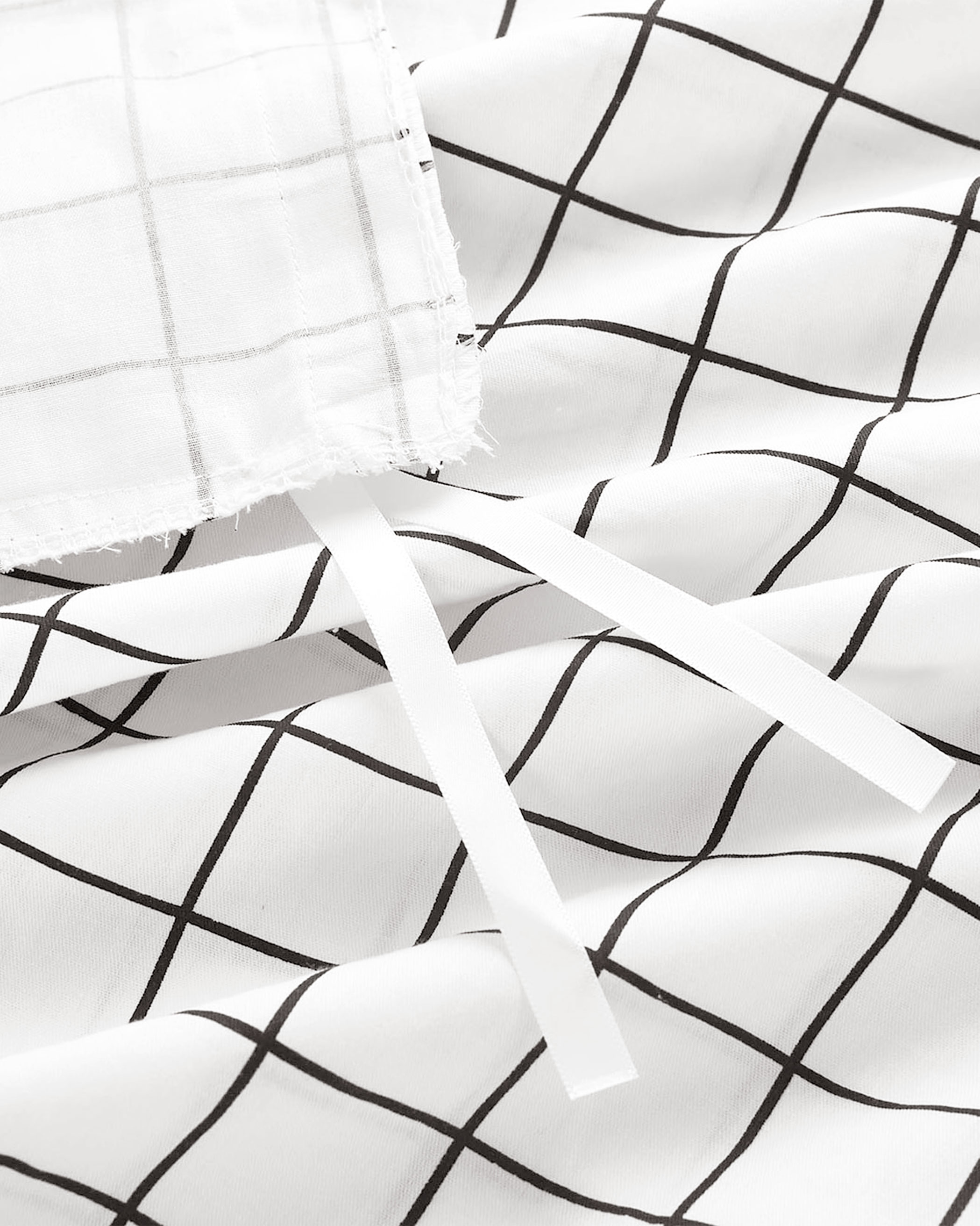 White Grid Cotton Duvet Cover Set
