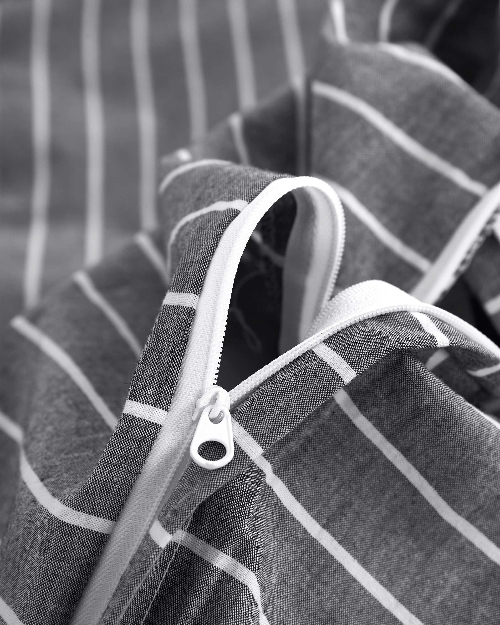 Gray Striped Washed Cotton Duvet Cover Set
