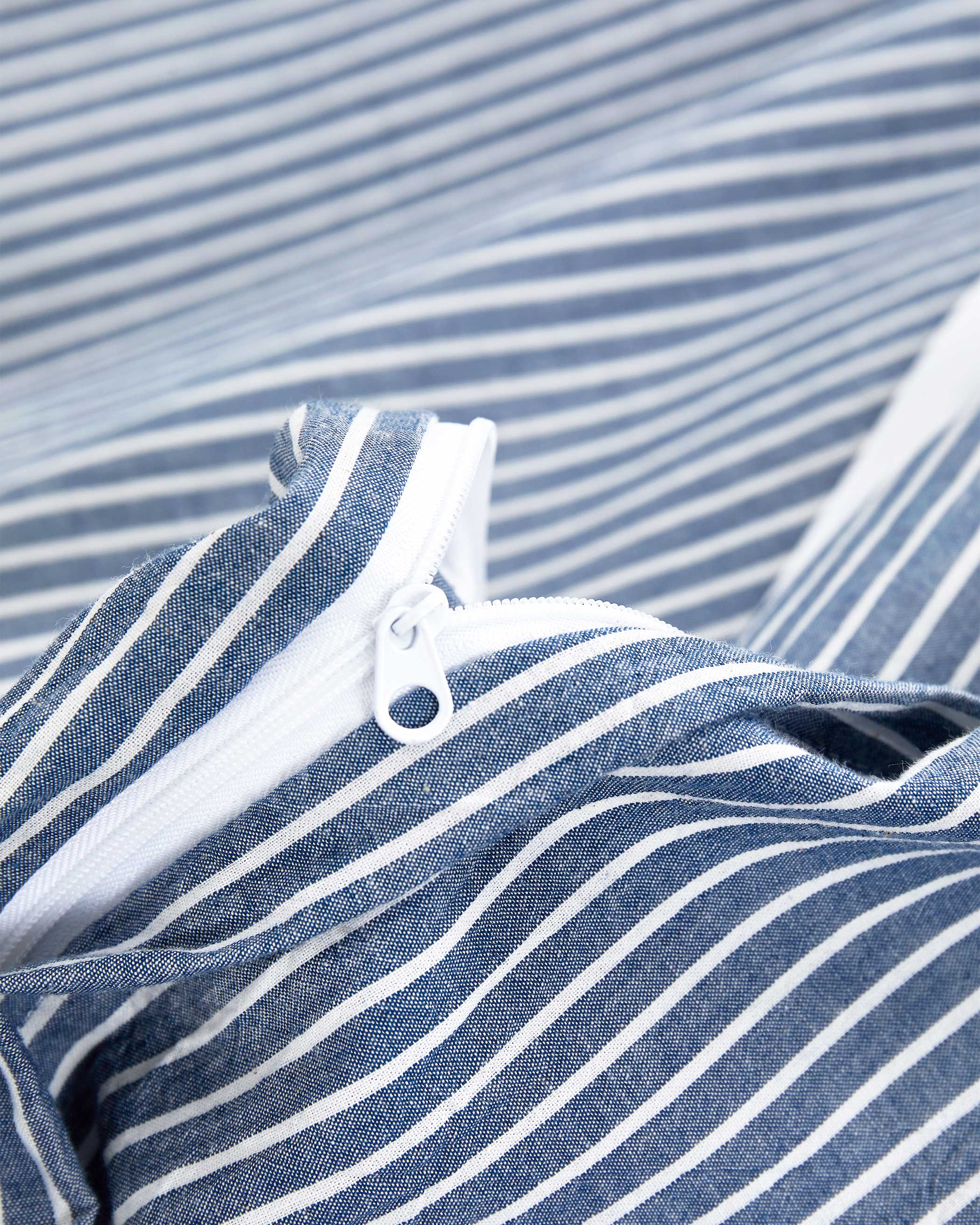 Denim Blue Striped Washed Cotton Duvet Cover Set