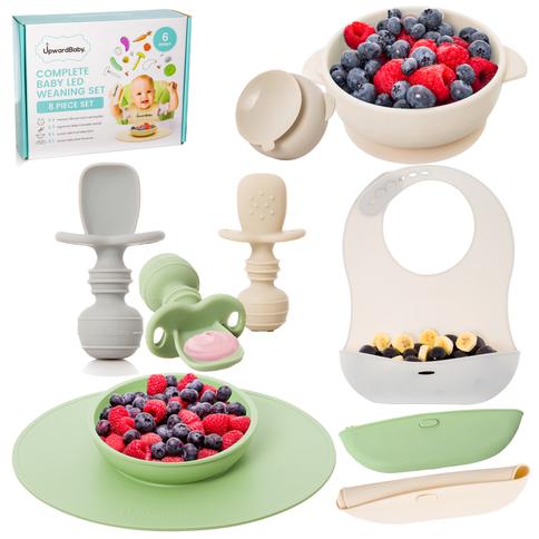 UpwardBaby Bowls with Suction - 4 Piece Silicone Set with Spoon for Babies  Kids Toddlers - BPA Free Baby Led Weaning Food Plates - First Stage Self