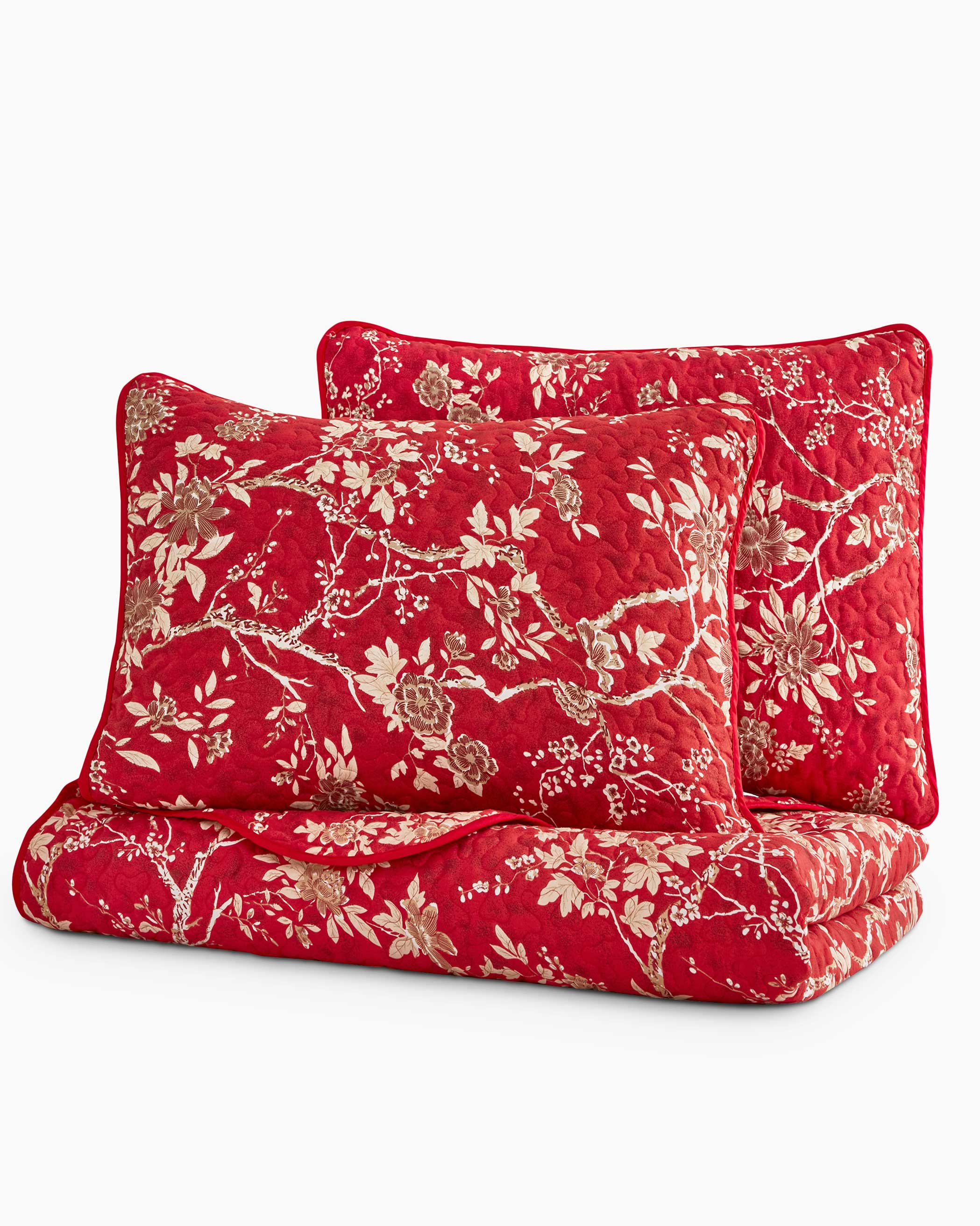Red Floral Microfiber Quilt Set