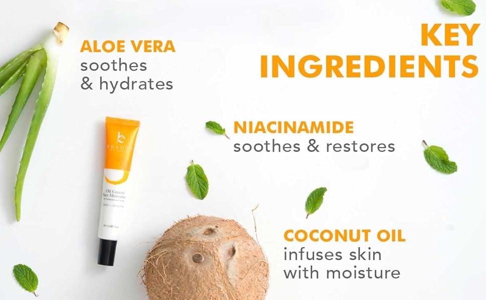 ALOE VERA
soothes
& hydrates
KEY
INGREDIENTS
NIACINAMIDE
soothes & restores
COCONUT OIL
infuses skin
with moisture
