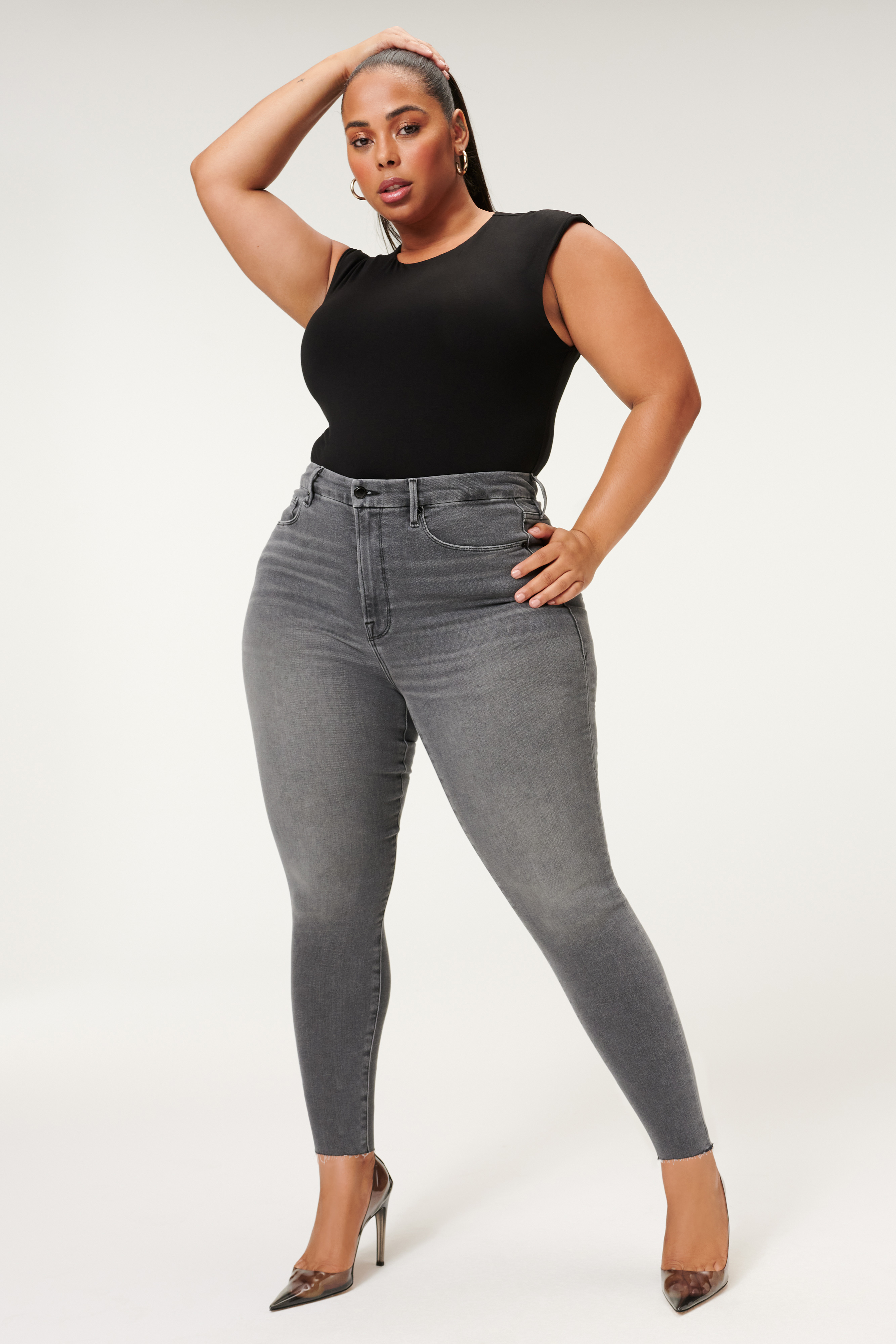 GOOD WAIST CROPPED JEANS in BLACK180 styled with our GOOD TOUCH SLEEVELESS BODY in BLACK001,