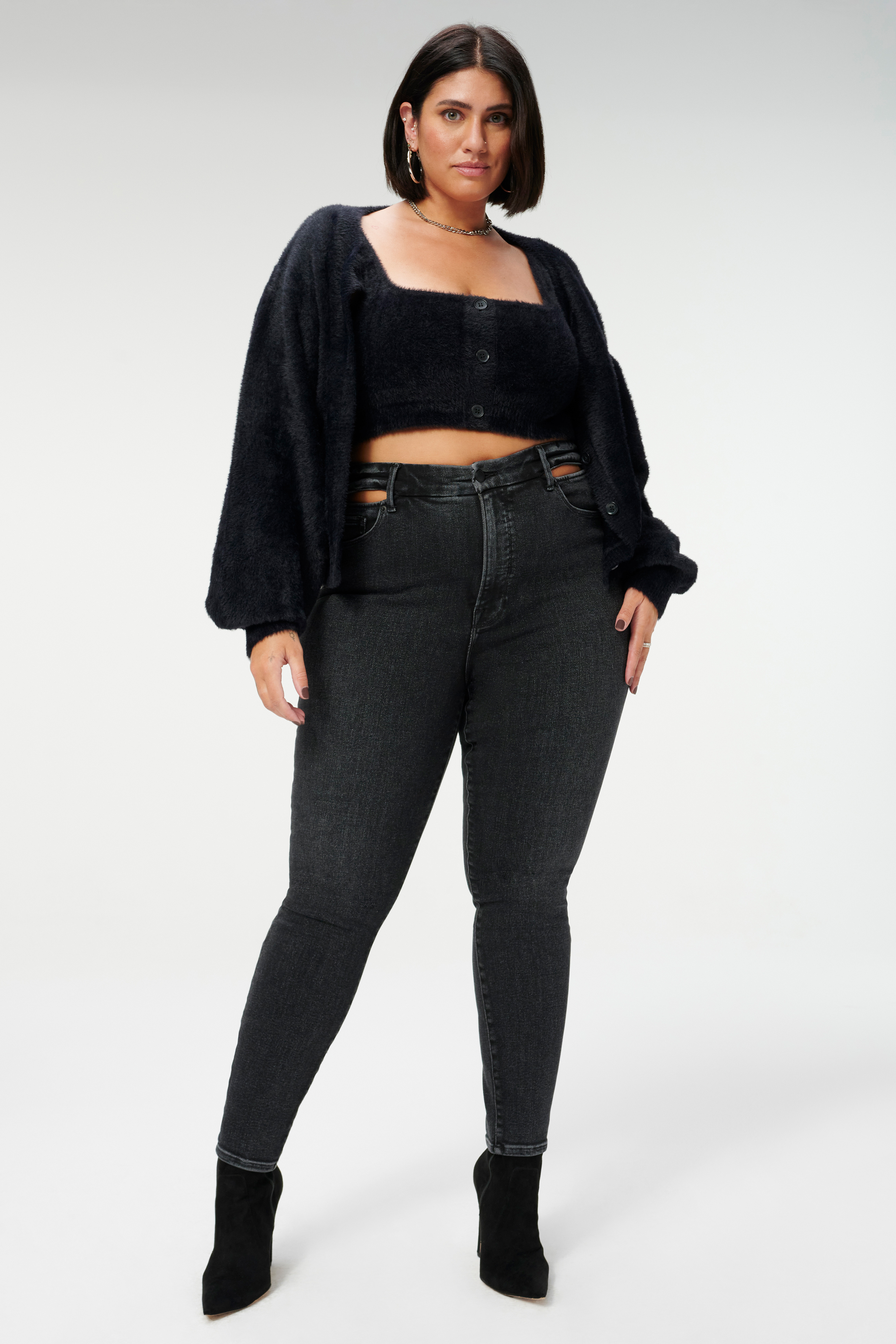 Styled With feature image for product FUZZY CROP CARDI | BLACK001