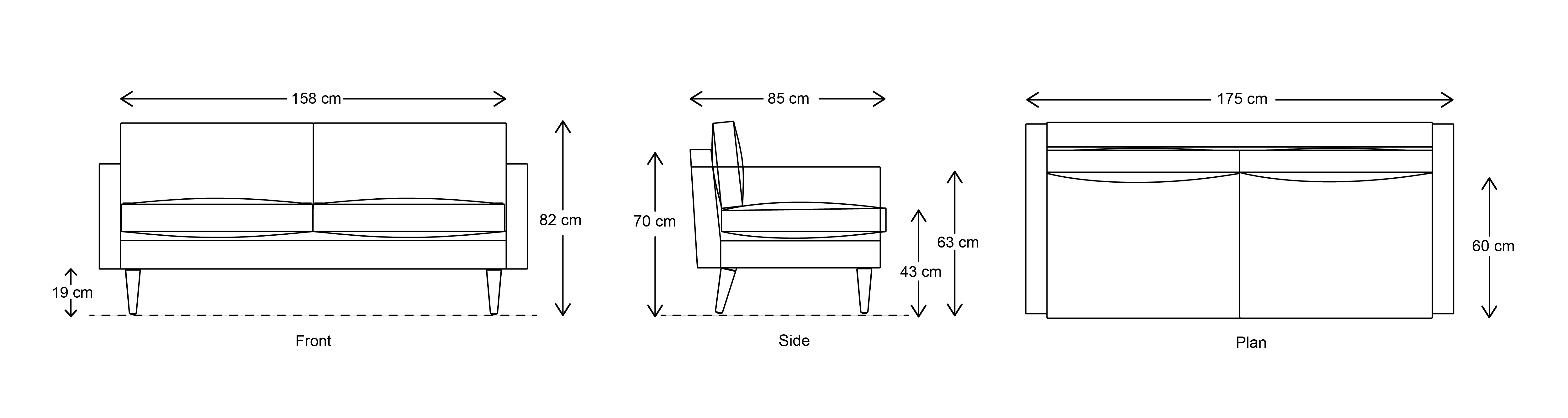 2 seater sofa dimensions