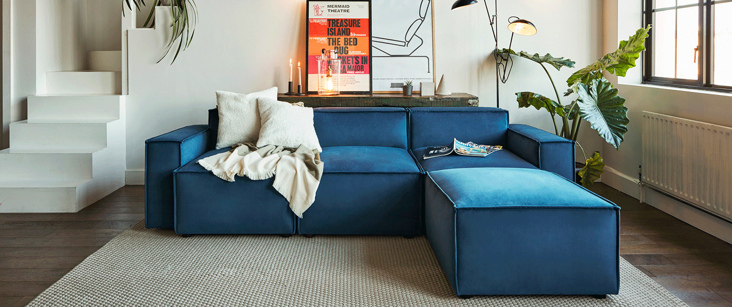 Model 03 3 seater chaise sofa in teal velvet