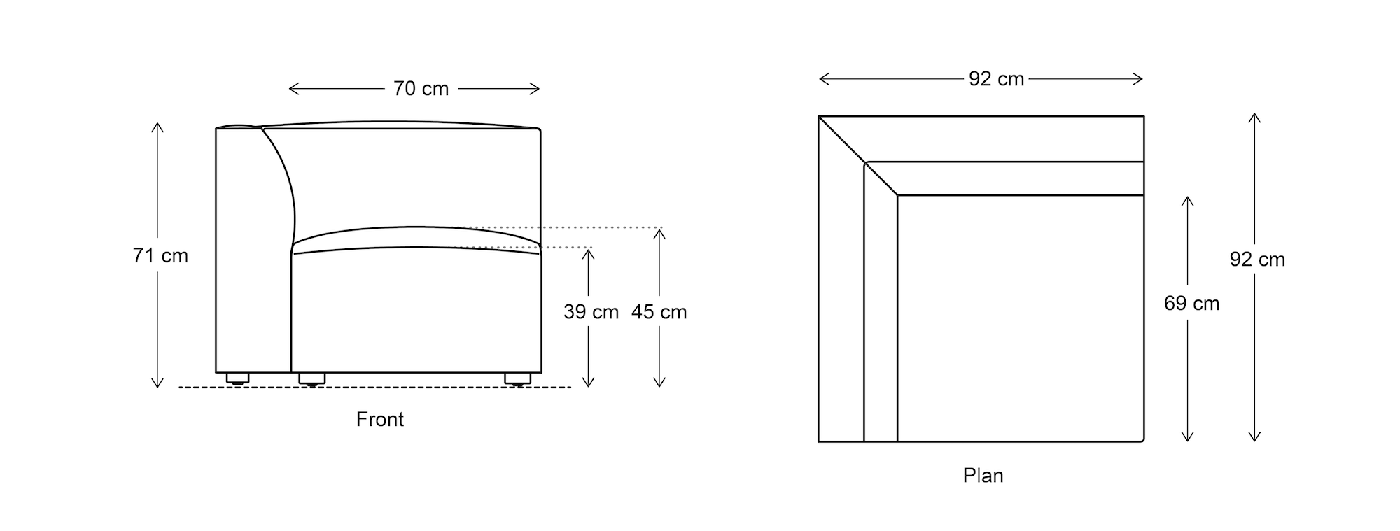 modular corner module dimensions