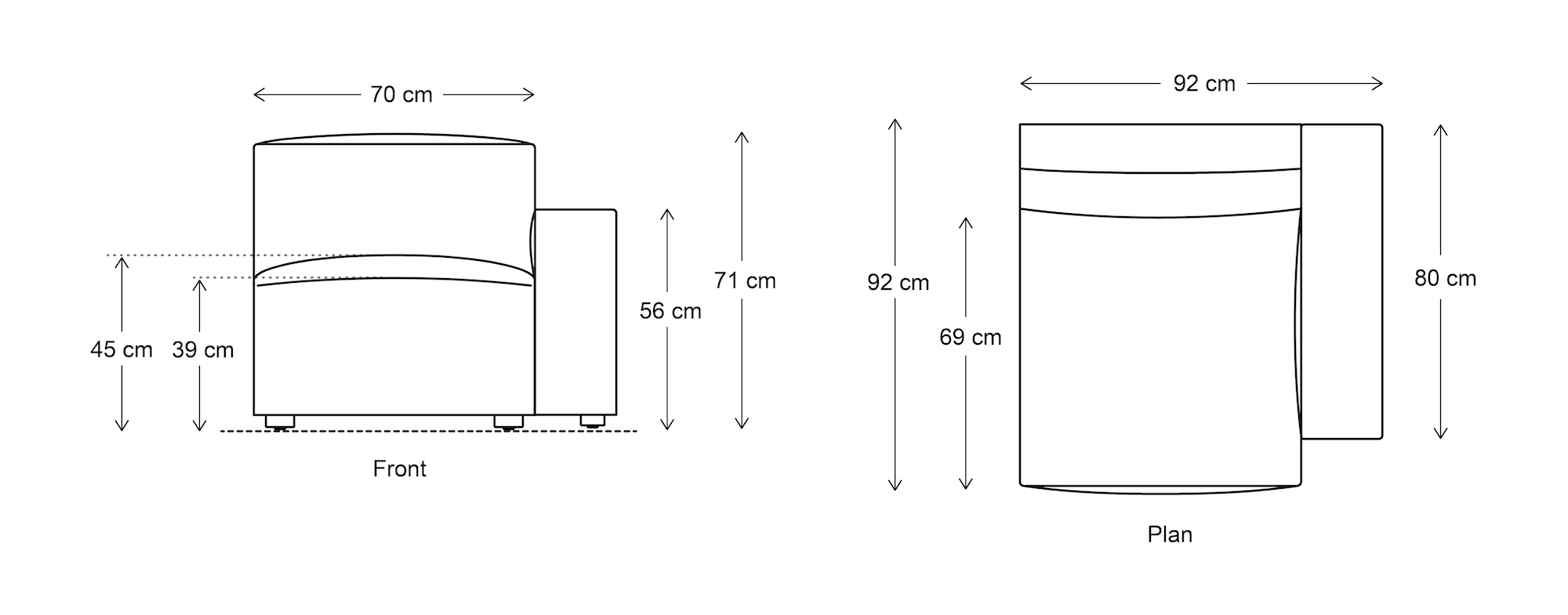 Modular right seat module sofa dimensions