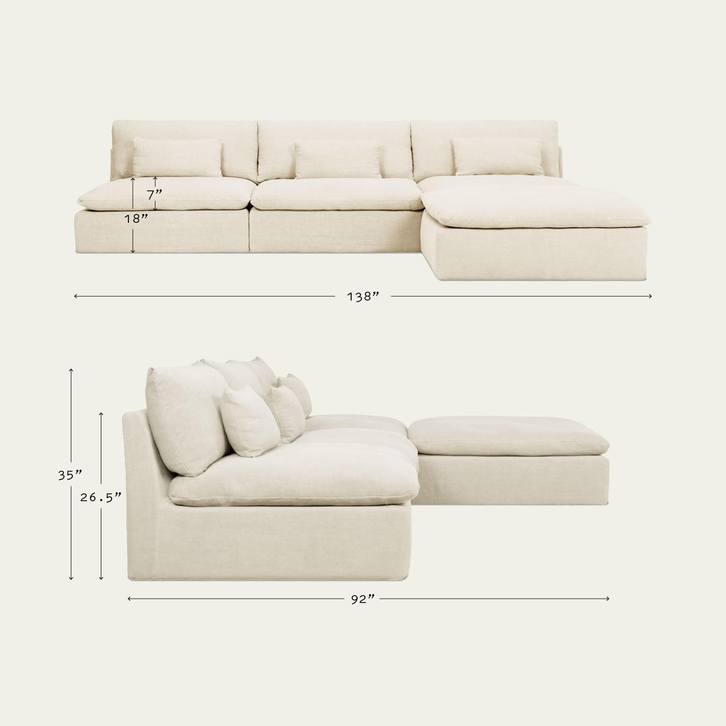 Aria Grande 4-Piece Chaise Sectional Sofa – Deep Comfort – Sixpenny