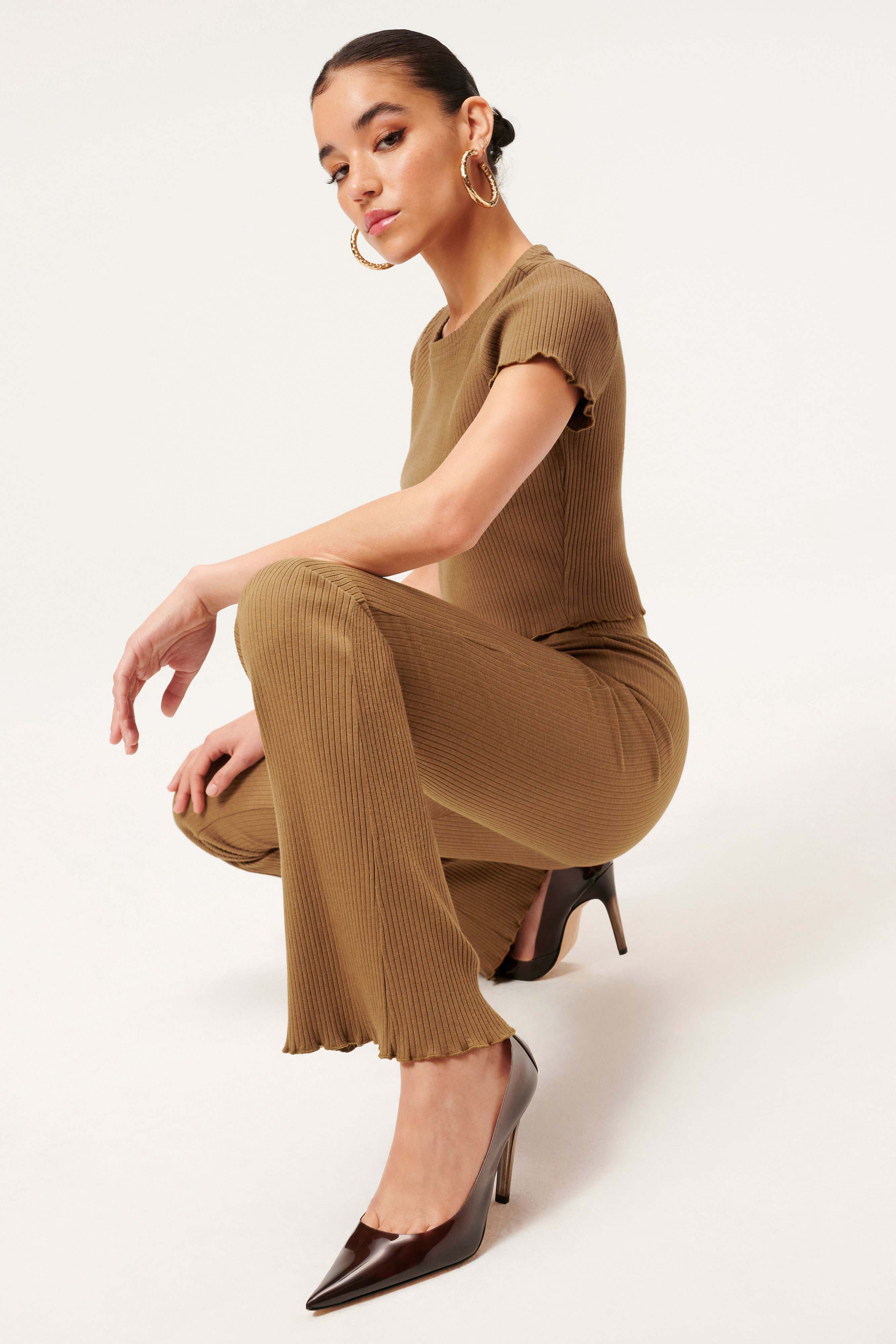 Styled With feature image for product ESSENTIAL RIB BABY FLARE | SEPIA001