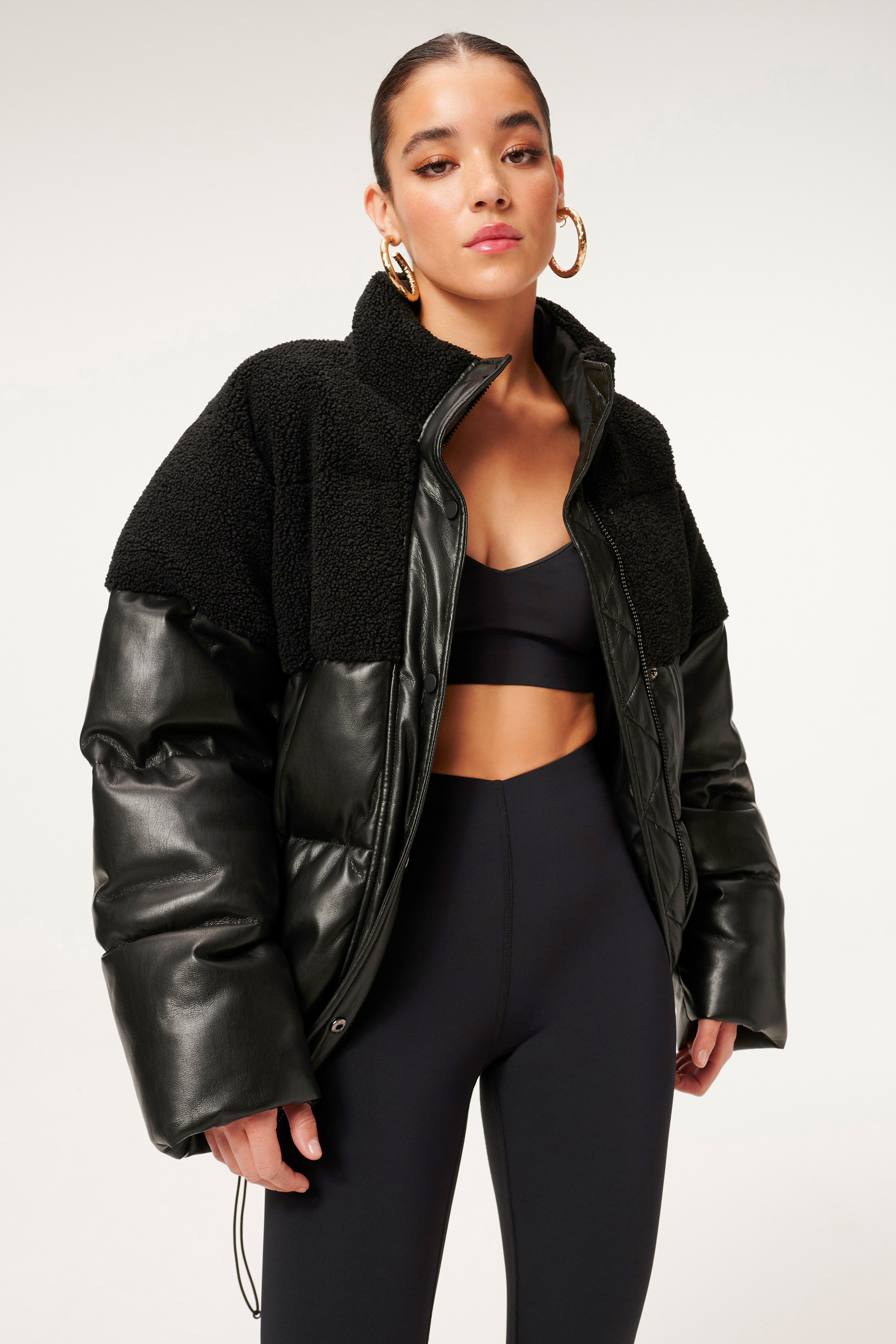 Styled With feature image for product SHERPA MIX COCOON PUFFER | BLACK001