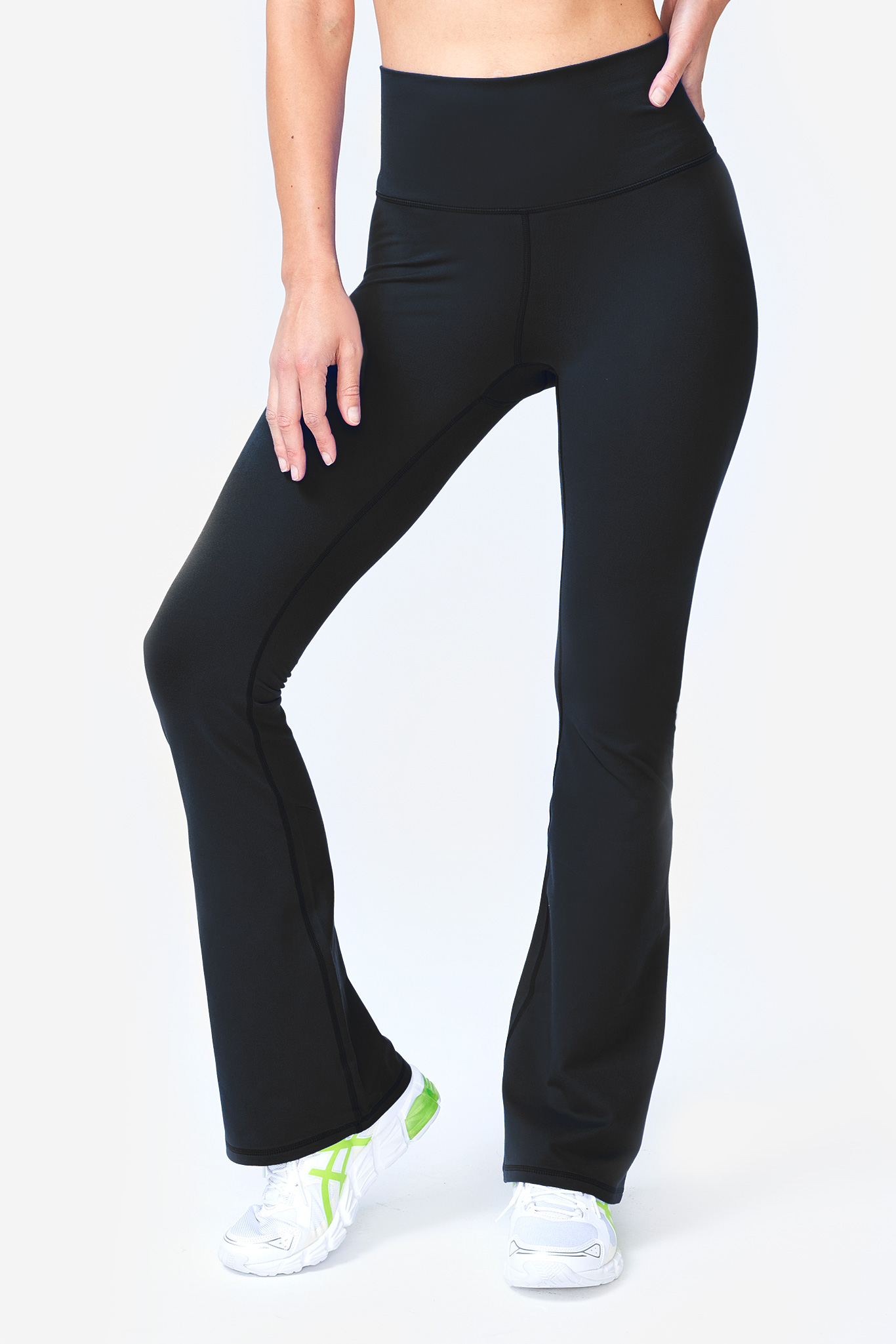 High Waist Flare Leg Yoga Pants, Stretchy Solid Slim Fitting Ankle