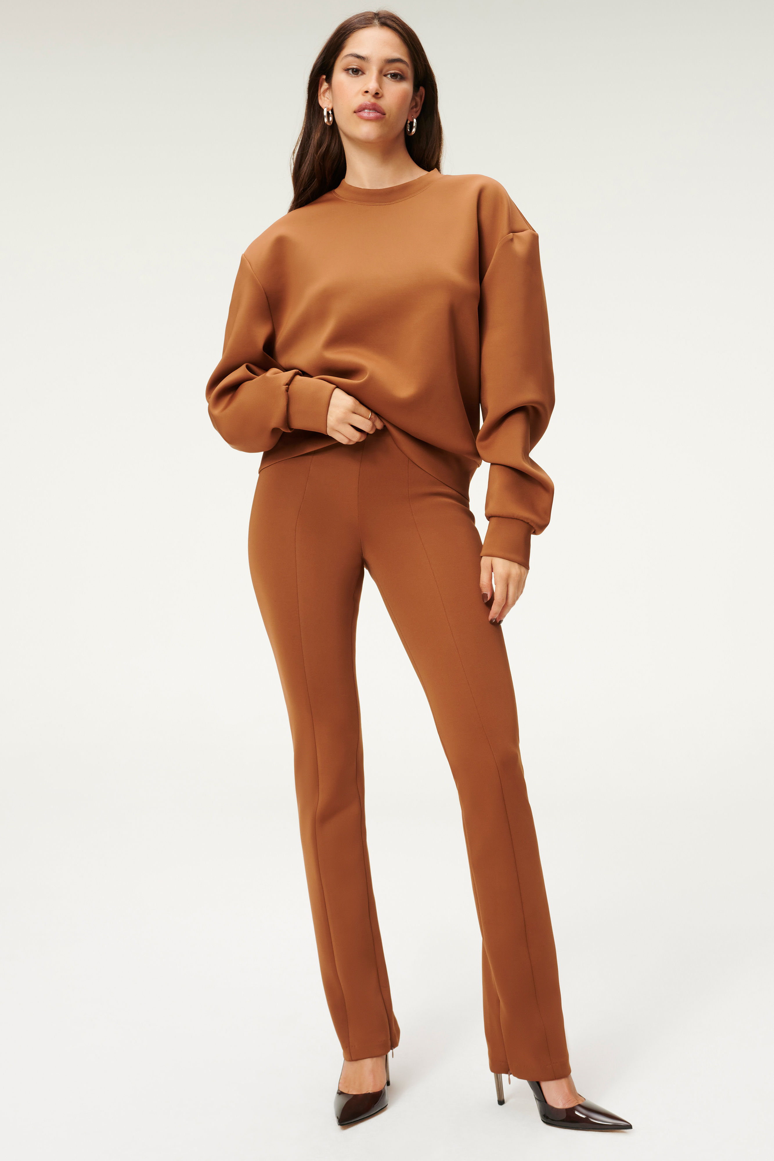 Styled With feature image for product GOOD WAIST FLARE SCUBA PANT | BURNT CARAMEL002
