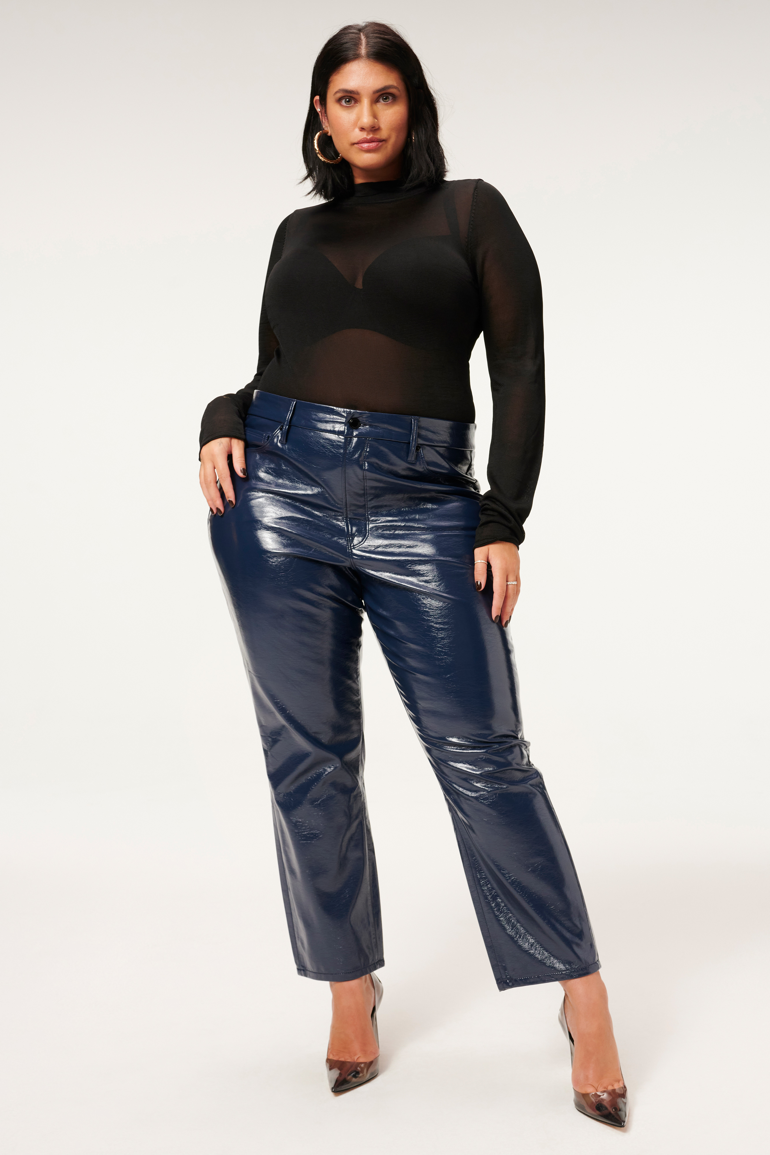 MOCK NECK SHEER BODY in BLACK001 styled with our