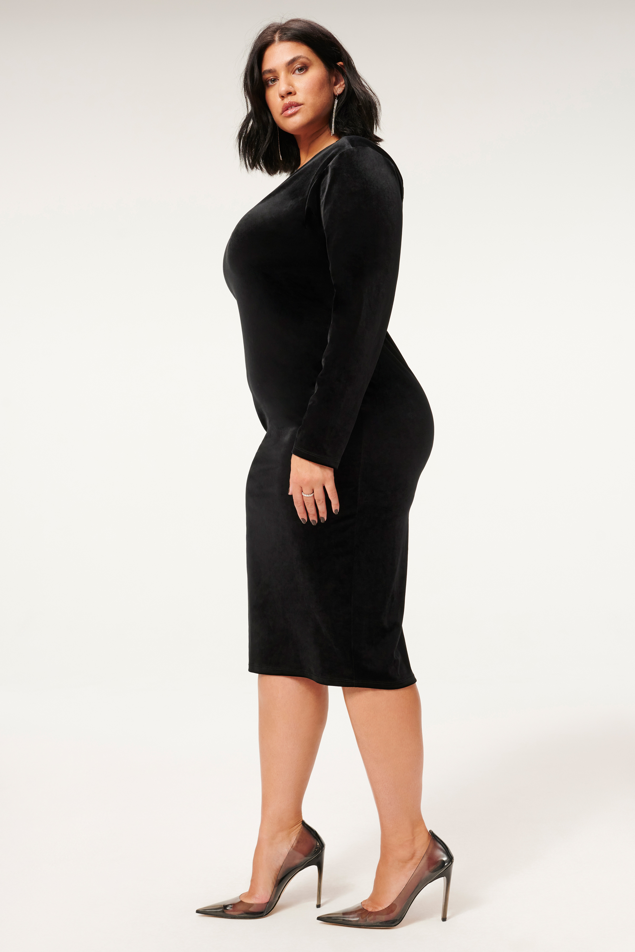 Styled With feature image for product VELVET DEEP V MIDI DRESS | BLACK001