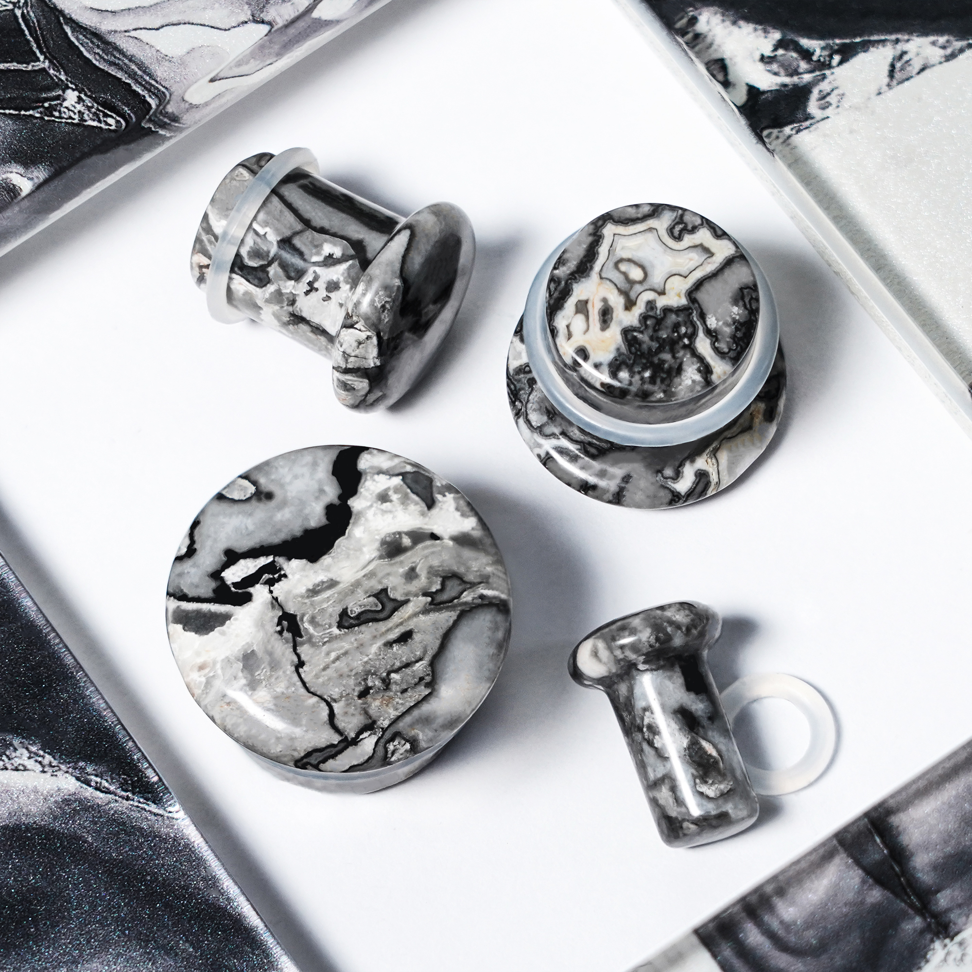 Emo  Picasso Jasper Single Flare Stone Plug / Gauge