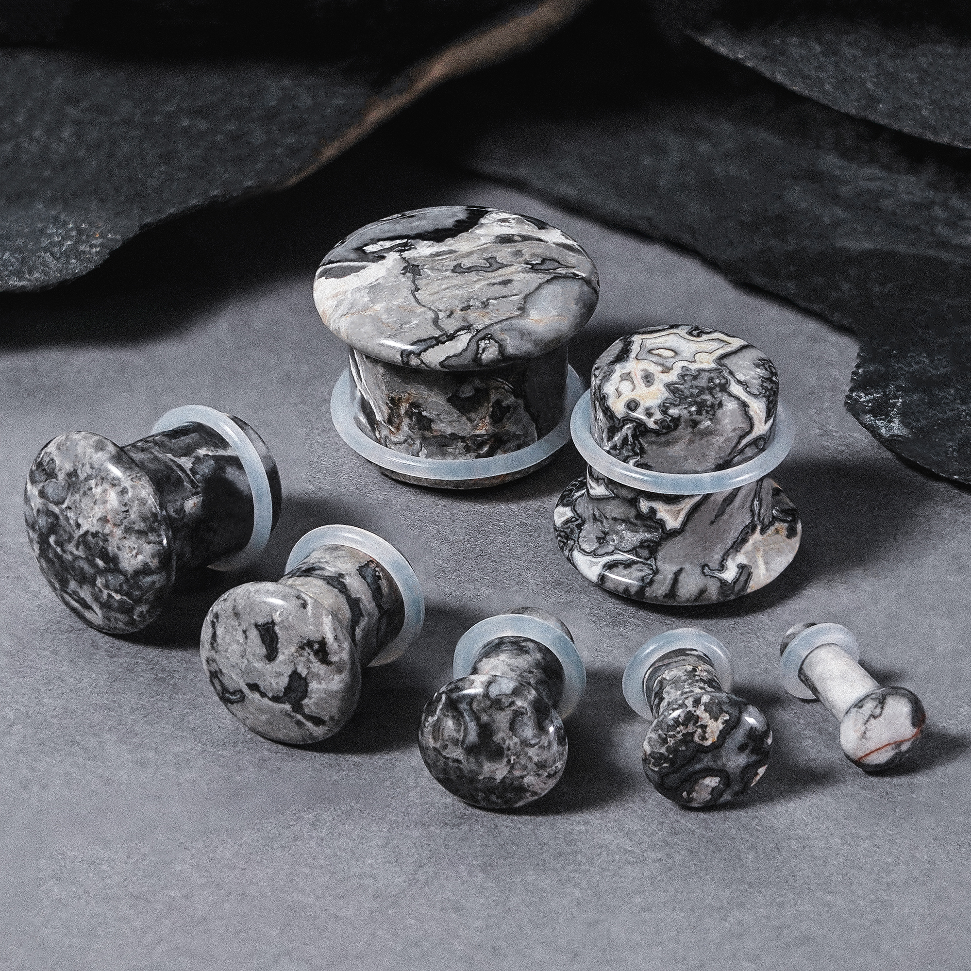 Unique  Picasso Jasper Single Flare Stone Plug / Gauge