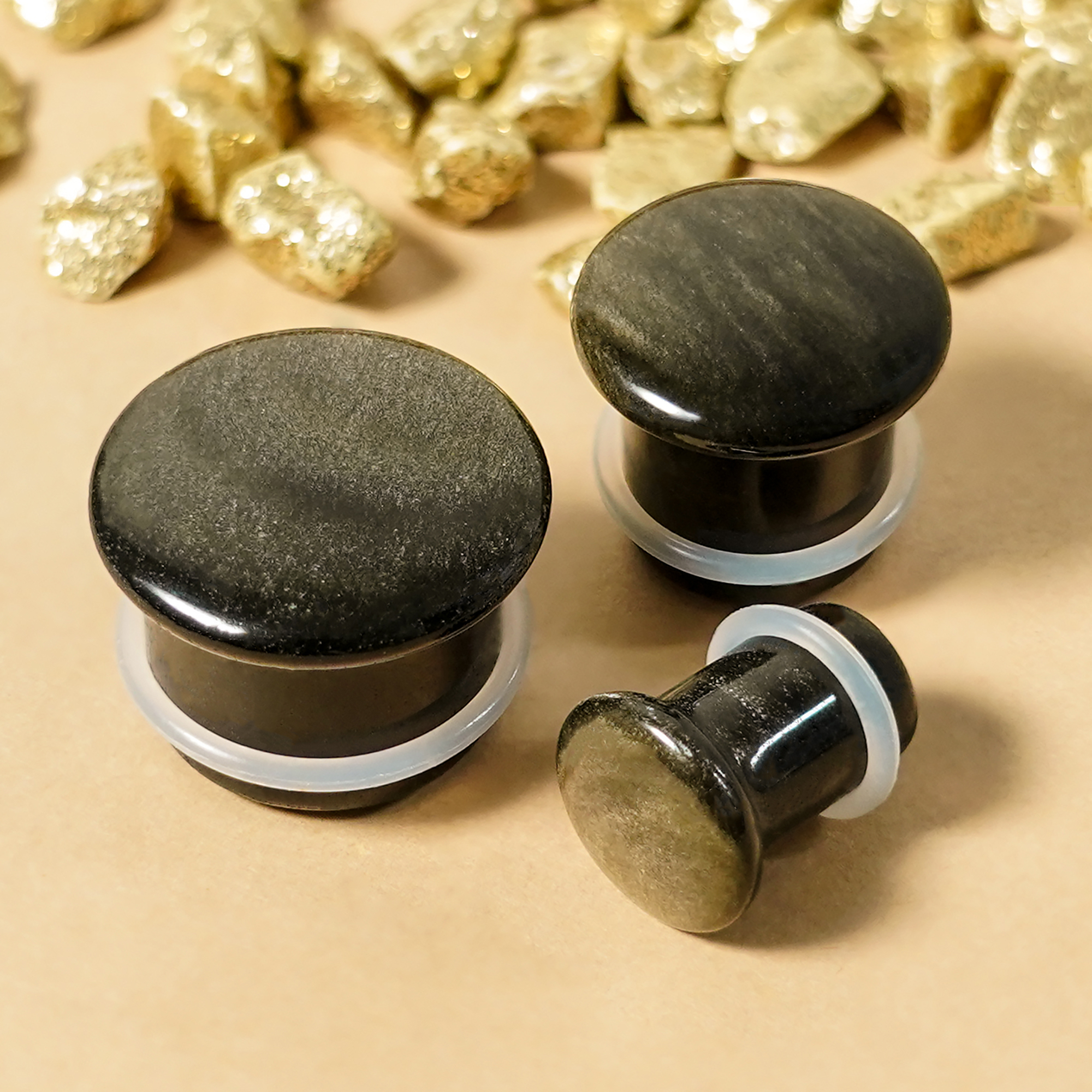  Gold Obsidian Single Flare Glas Plug / Gauge