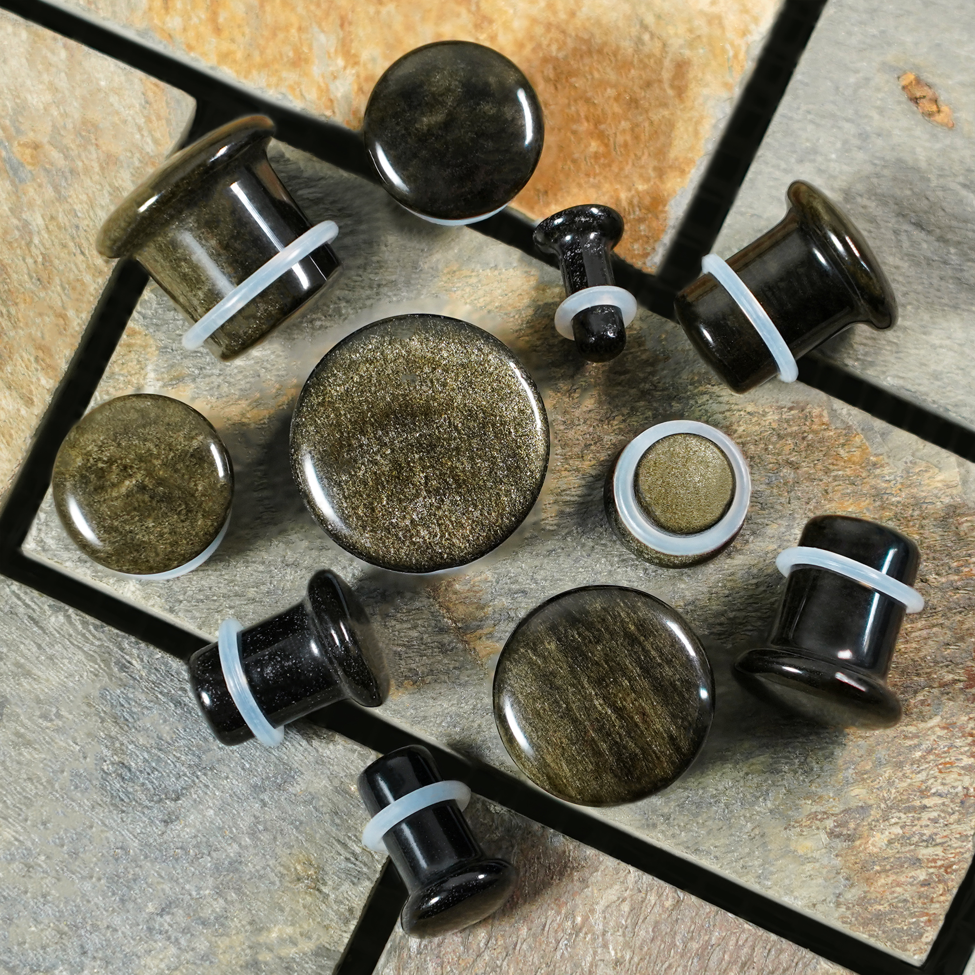  Gold Obsidian Single Flare Glas Plug / Gauge